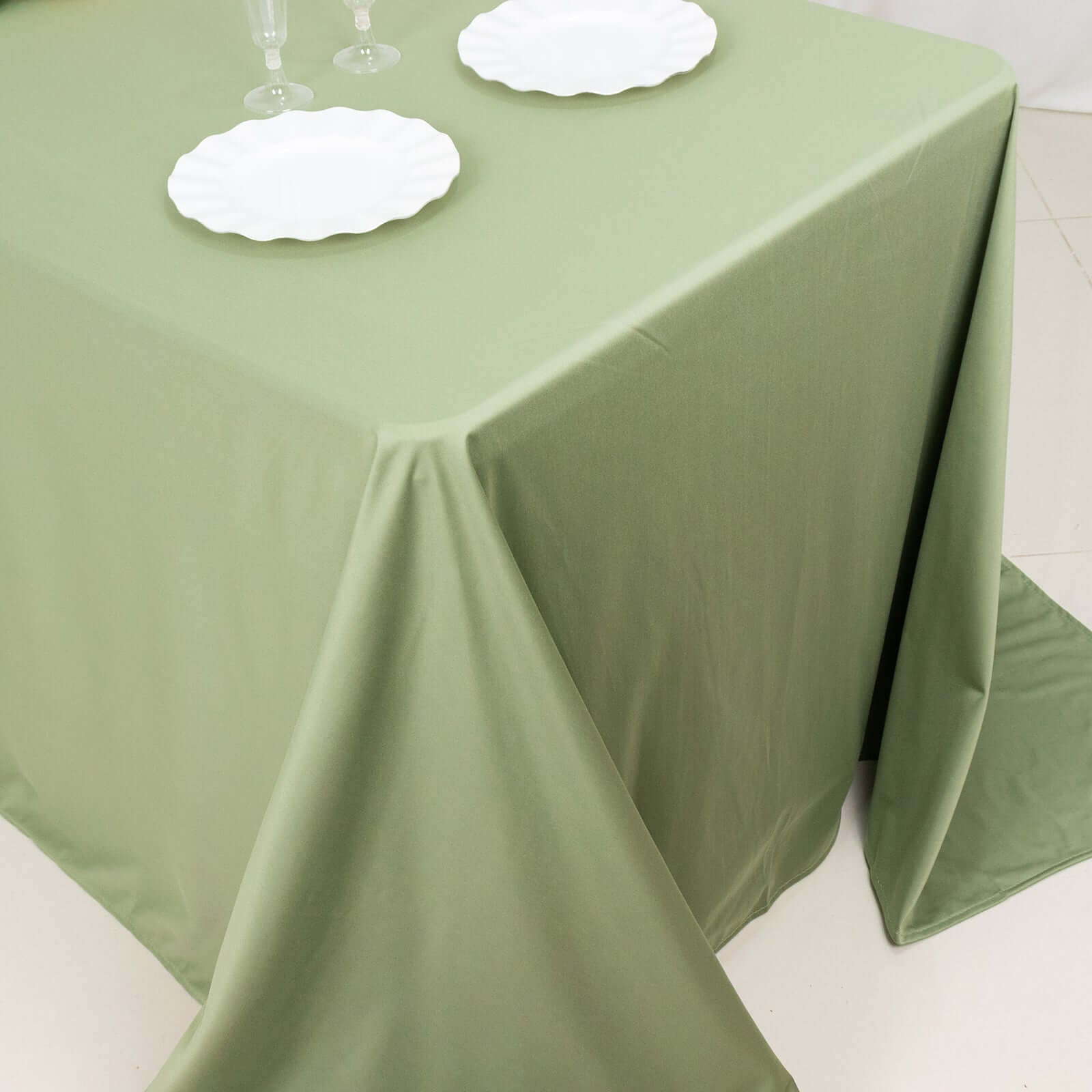 Wrinkle-Free, Stain-Resistant Dusty Sage Green Scuba Polyester 90x132 Rectangular Tablecloth