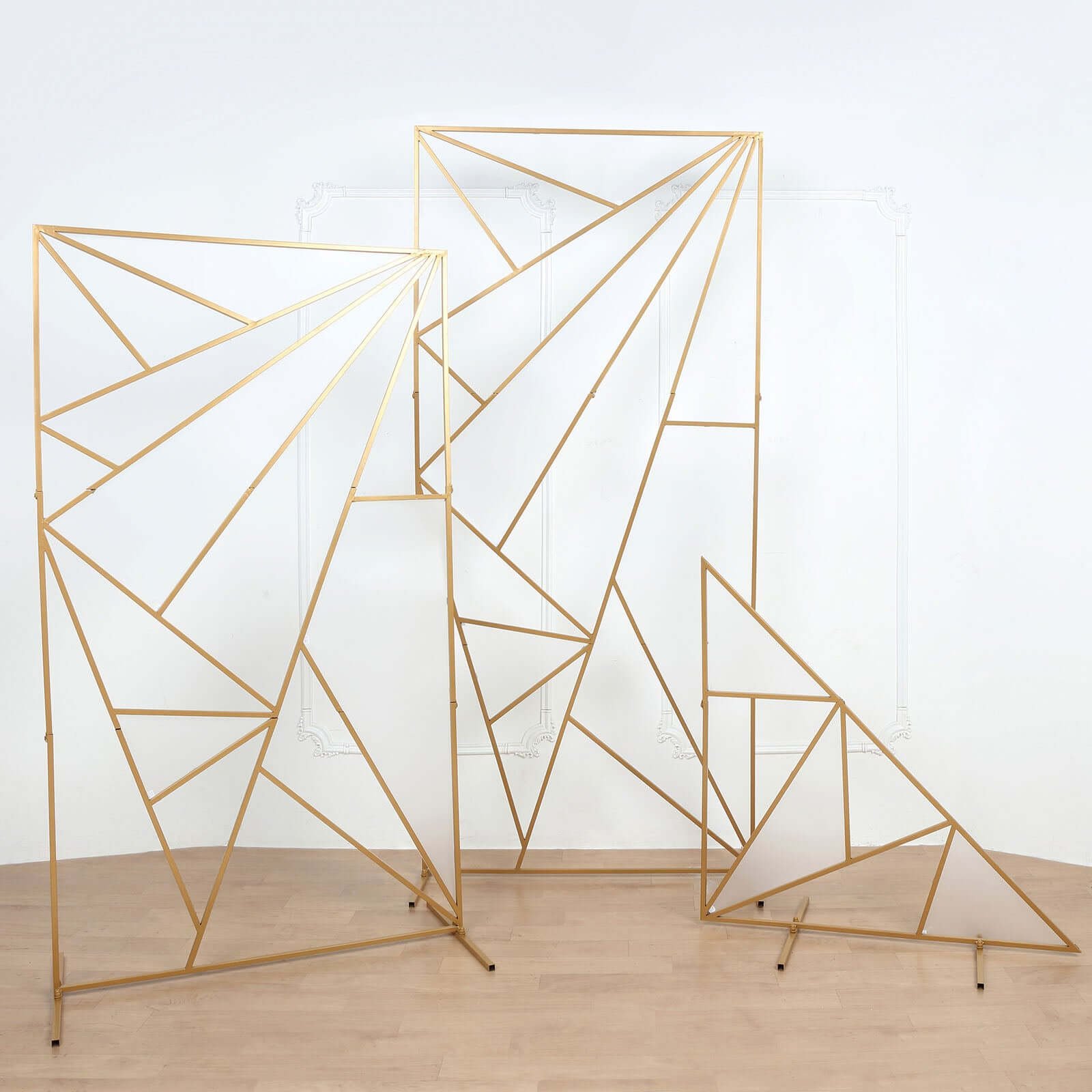 6ft Tall Gold Metal Rectangular Geometric Flower Frame for Wedding Backdrop with Cloudy Film Insert