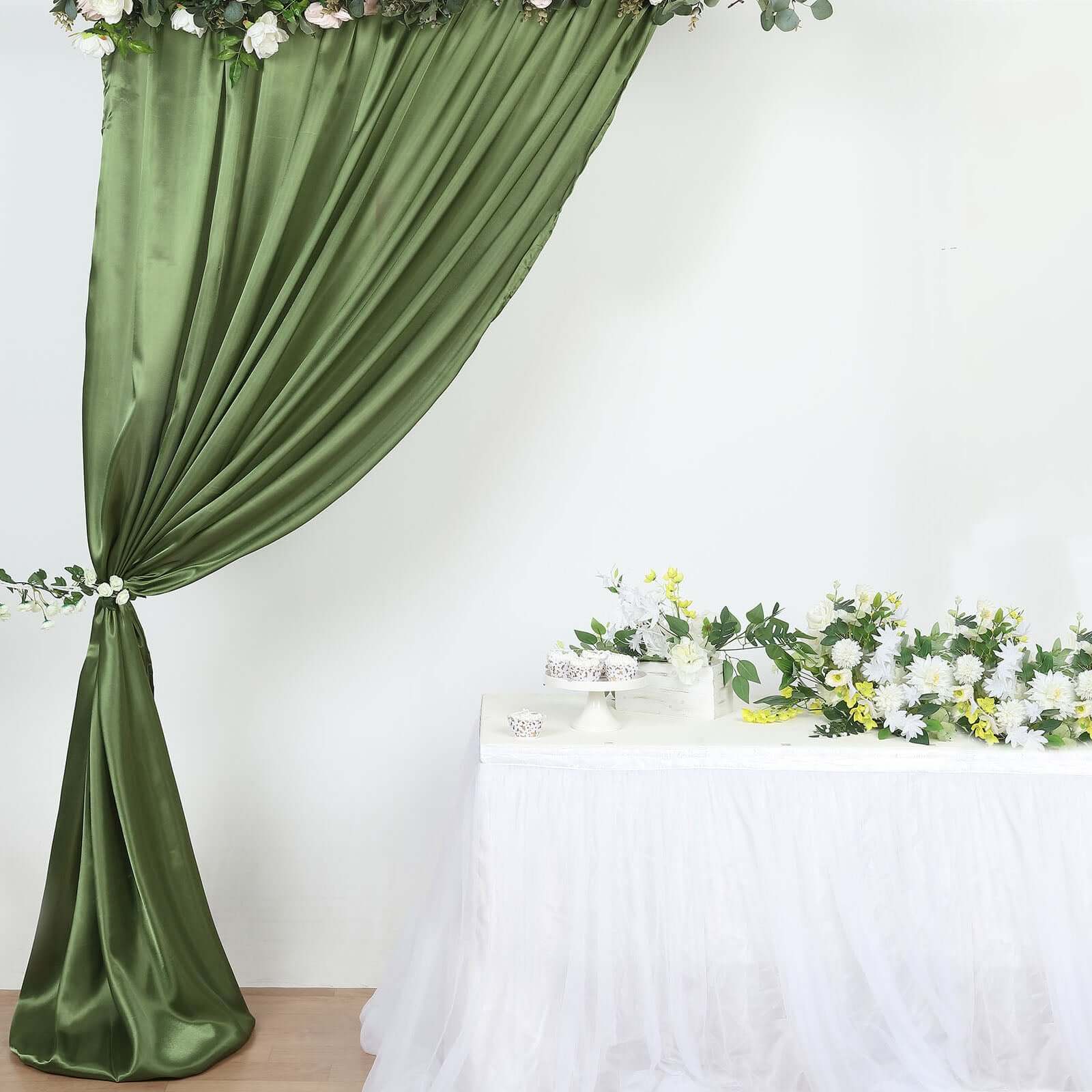 8ft x 10ft Olive Green Satin Event Backdrop Drapes for Various Occasions