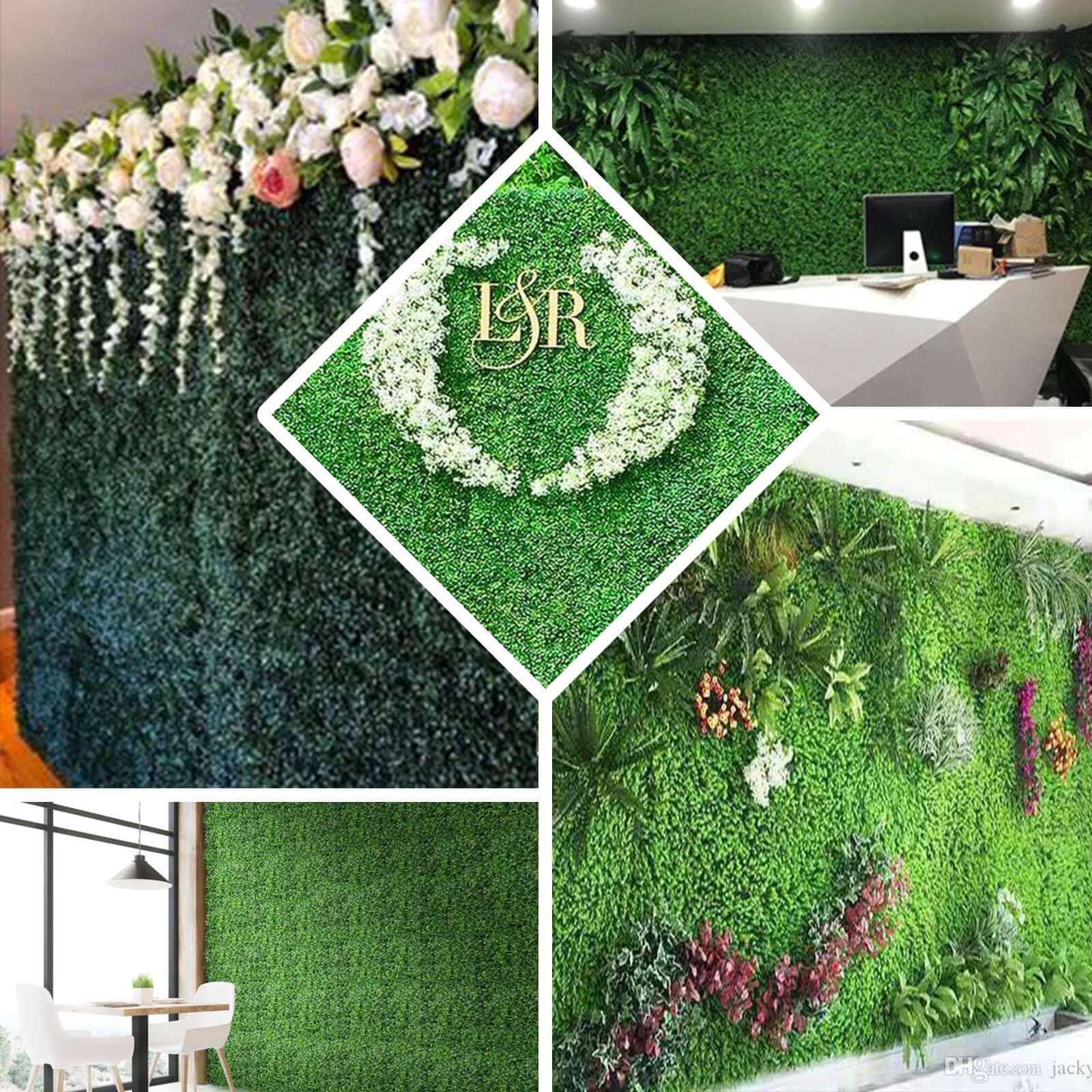 11 Sq ft. Dark Green Artificial Boxwood Hedge Garden Wall Backdrop Mat - Set of 4 Panels