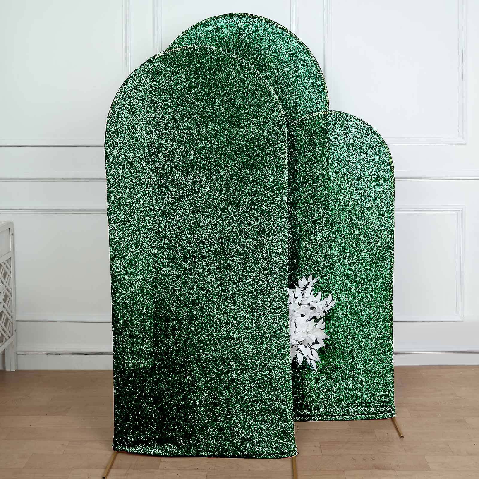 Exclusive 6ft Hunter Emerald Green Shimmer Tinsel Spandex Cover for Fitted Round Top Wedding Arch