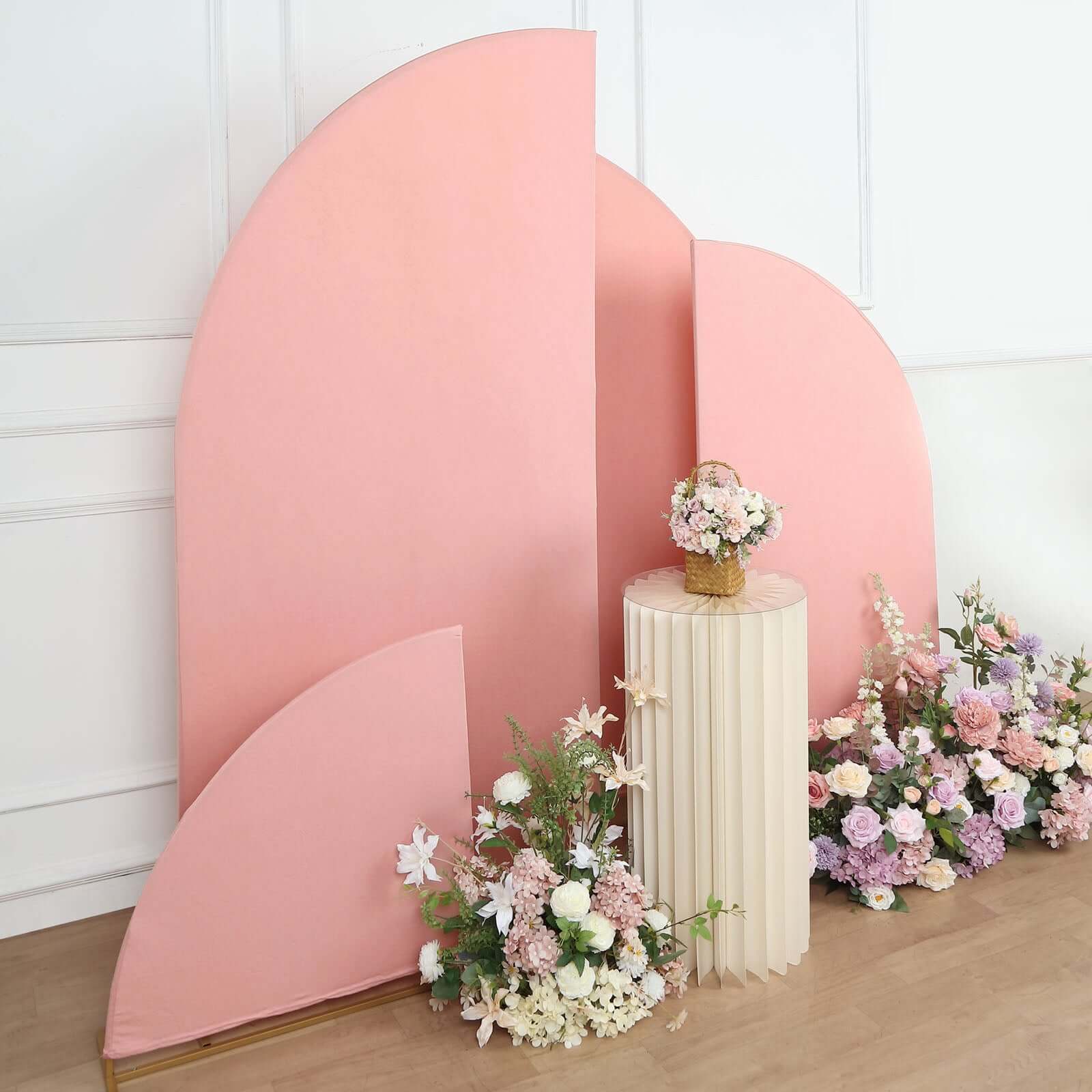 Customizable Set of 4 Dusty Rose Spandex Half - Moon Wedding Arch Backdrop Covers in Various Sizes