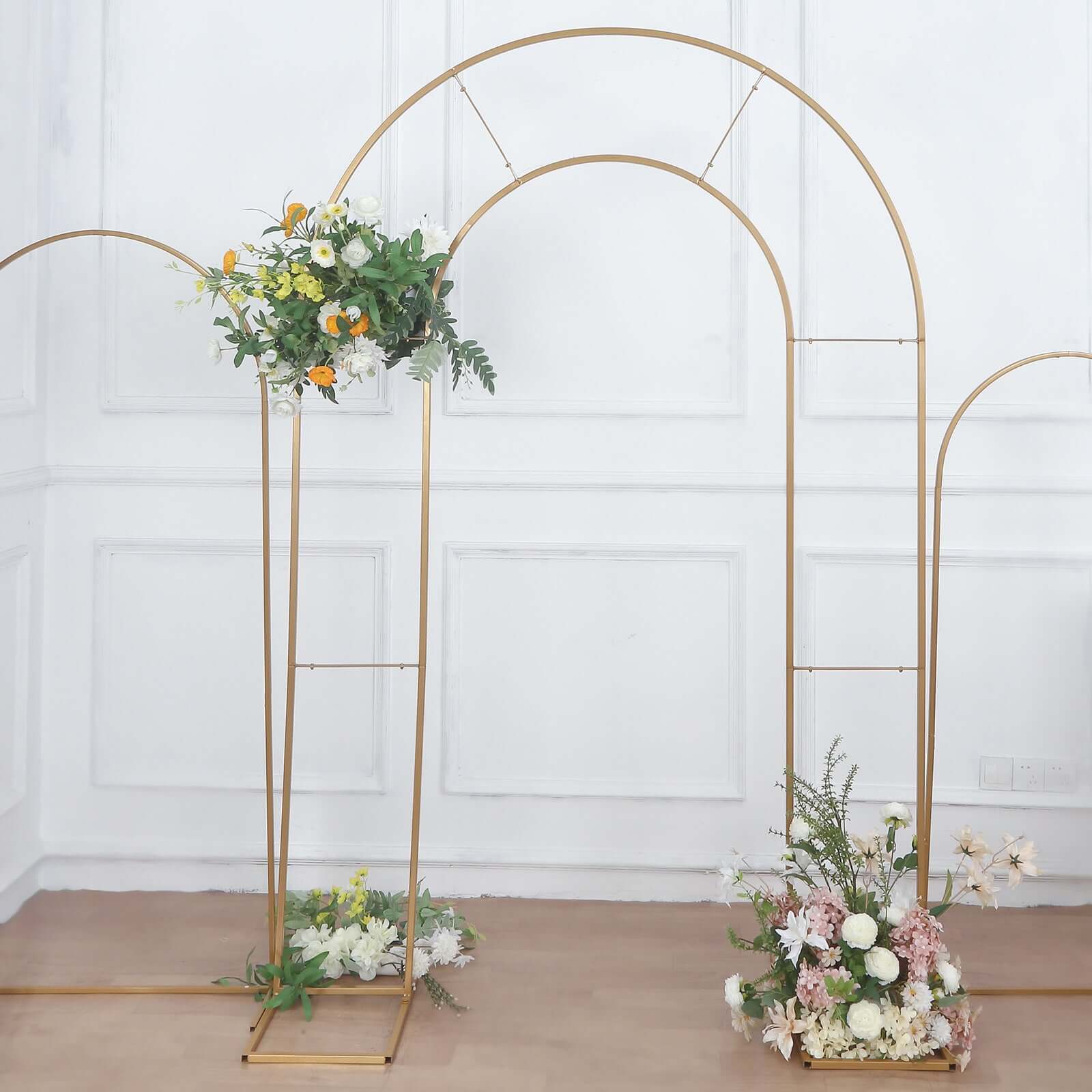 Hot Sale! 8ft Gold Metal Double Arch Wedding Arbor, Ideal for Ceremonies and Backdrops