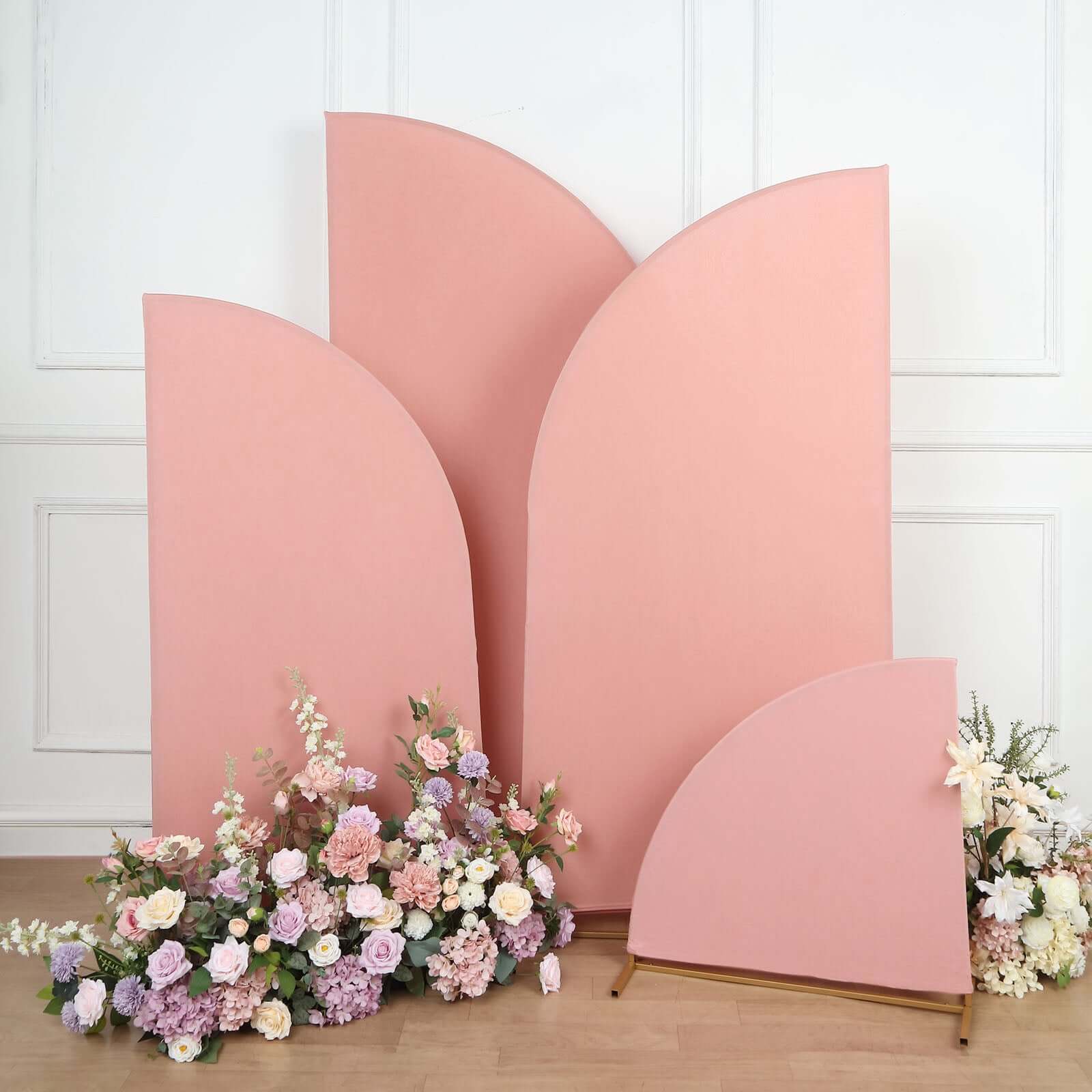 Customizable Set of 4 Dusty Rose Spandex Half - Moon Wedding Arch Backdrop Covers in Various Sizes