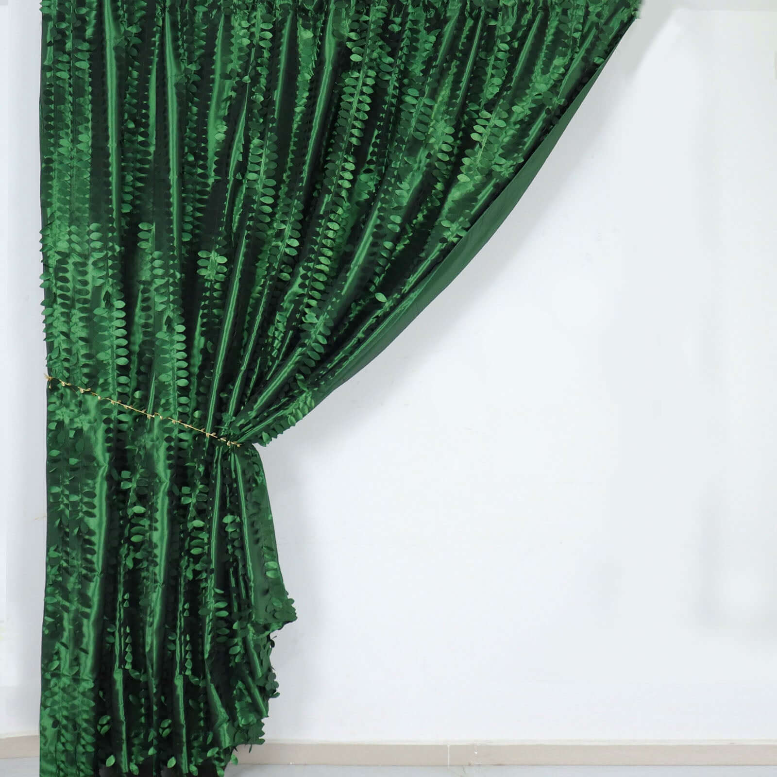 Exclusive 8ft x 8ft Green 3D Leaf Petal Taffeta Event Curtains with Rod Pocket for Backdrops