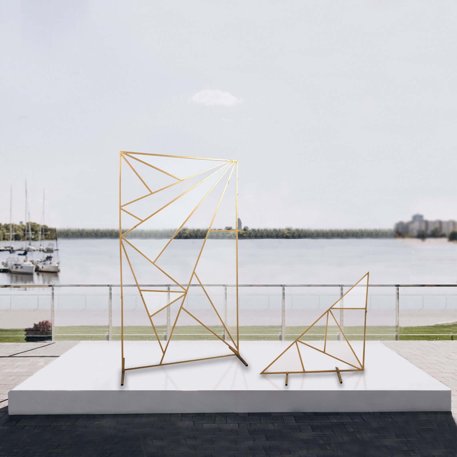 6ft Tall Gold Metal Rectangular Geometric Flower Frame for Wedding Backdrop with Cloudy Film Insert