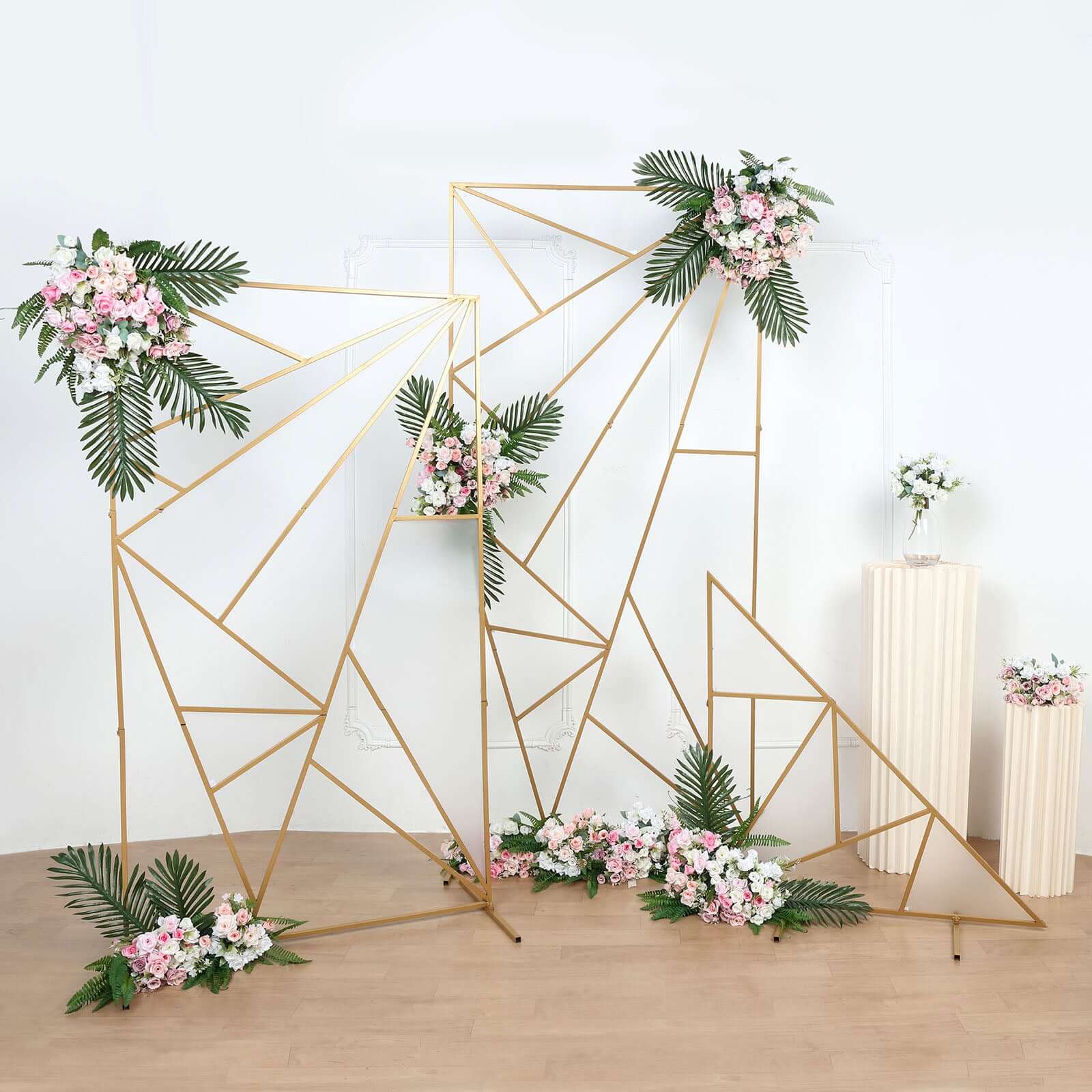 6ft Tall Gold Metal Rectangular Geometric Flower Frame for Wedding Backdrop with Cloudy Film Insert