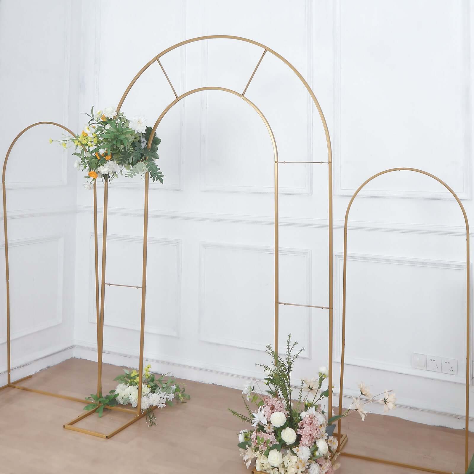 Hot Sale! 8ft Gold Metal Double Arch Wedding Arbor, Ideal for Ceremonies and Backdrops