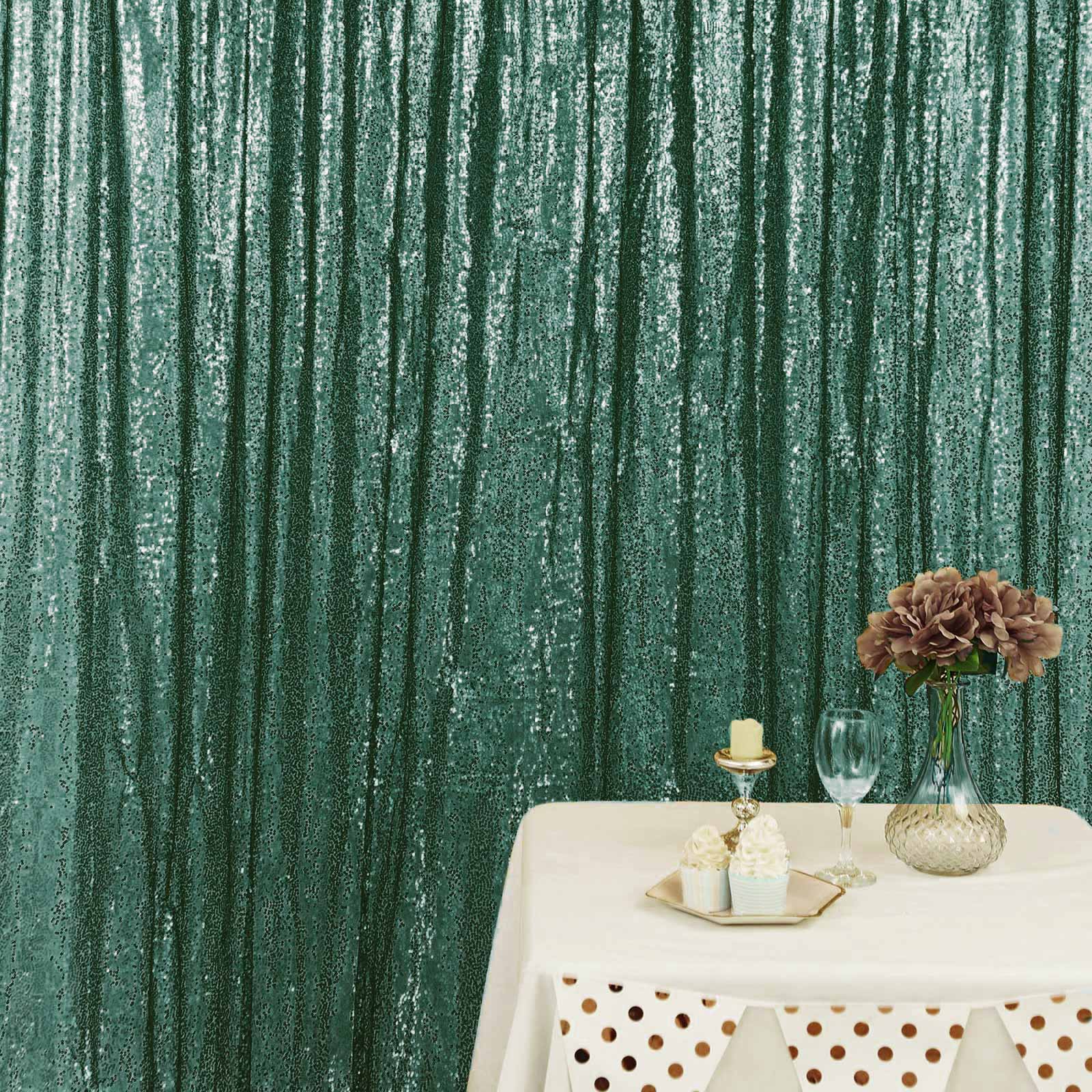Hunter Emerald Green 8ftx8ft Sequin Event Curtain Drapes - Perfect Backdrop