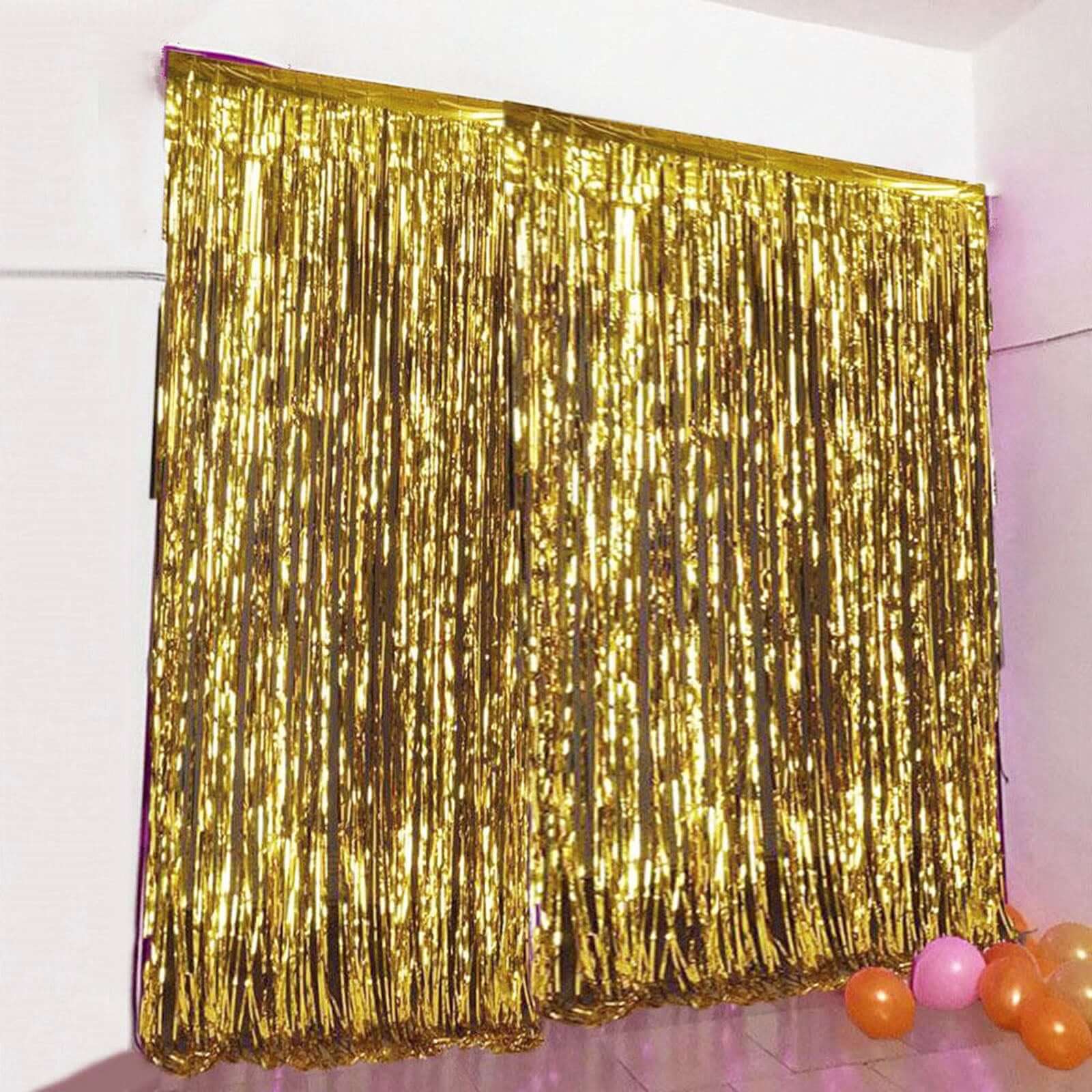 8ft Gold Metallic Foil Fringe Curtain - Ideal Party Backdrop