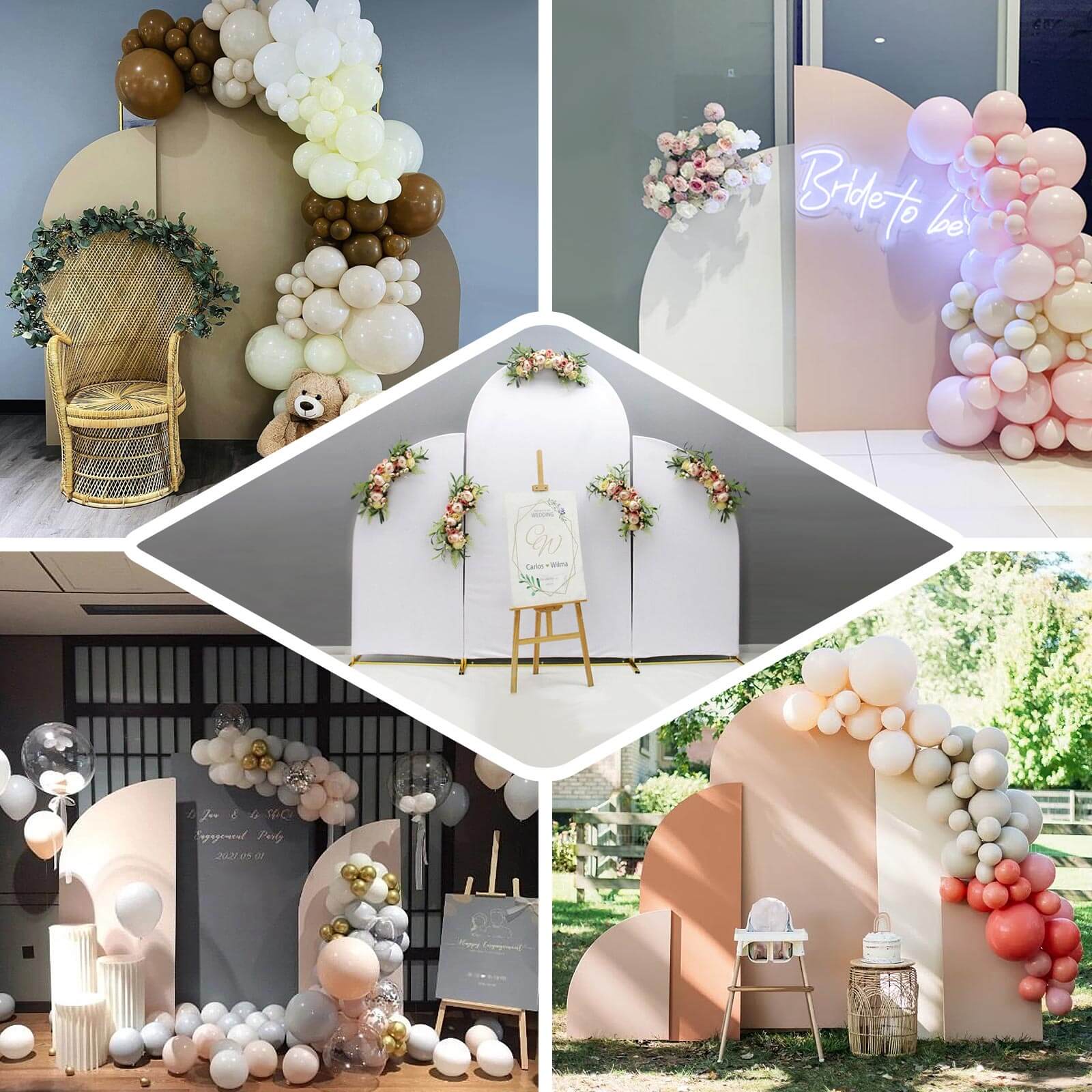 Customizable Set of 4 Dusty Rose Spandex Half - Moon Wedding Arch Backdrop Covers in Various Sizes
