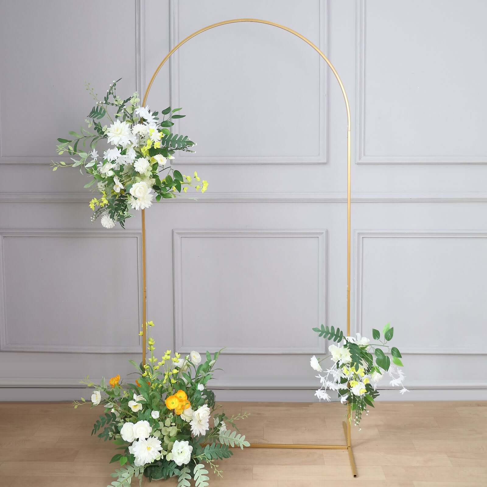 7ft Gold Metal Wedding Arch Chiara: Ideal Floral Display Frame with Round Top for Events