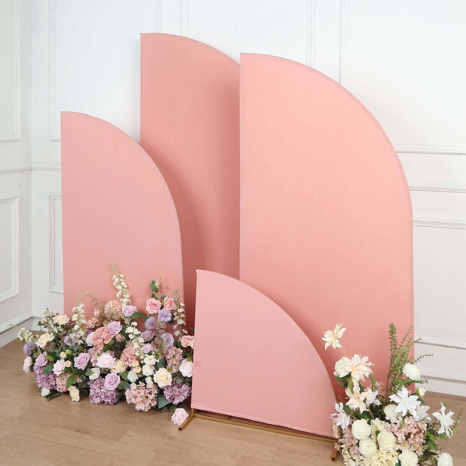 Customizable Set of 4 Dusty Rose Spandex Half - Moon Wedding Arch Backdrop Covers in Various Sizes
