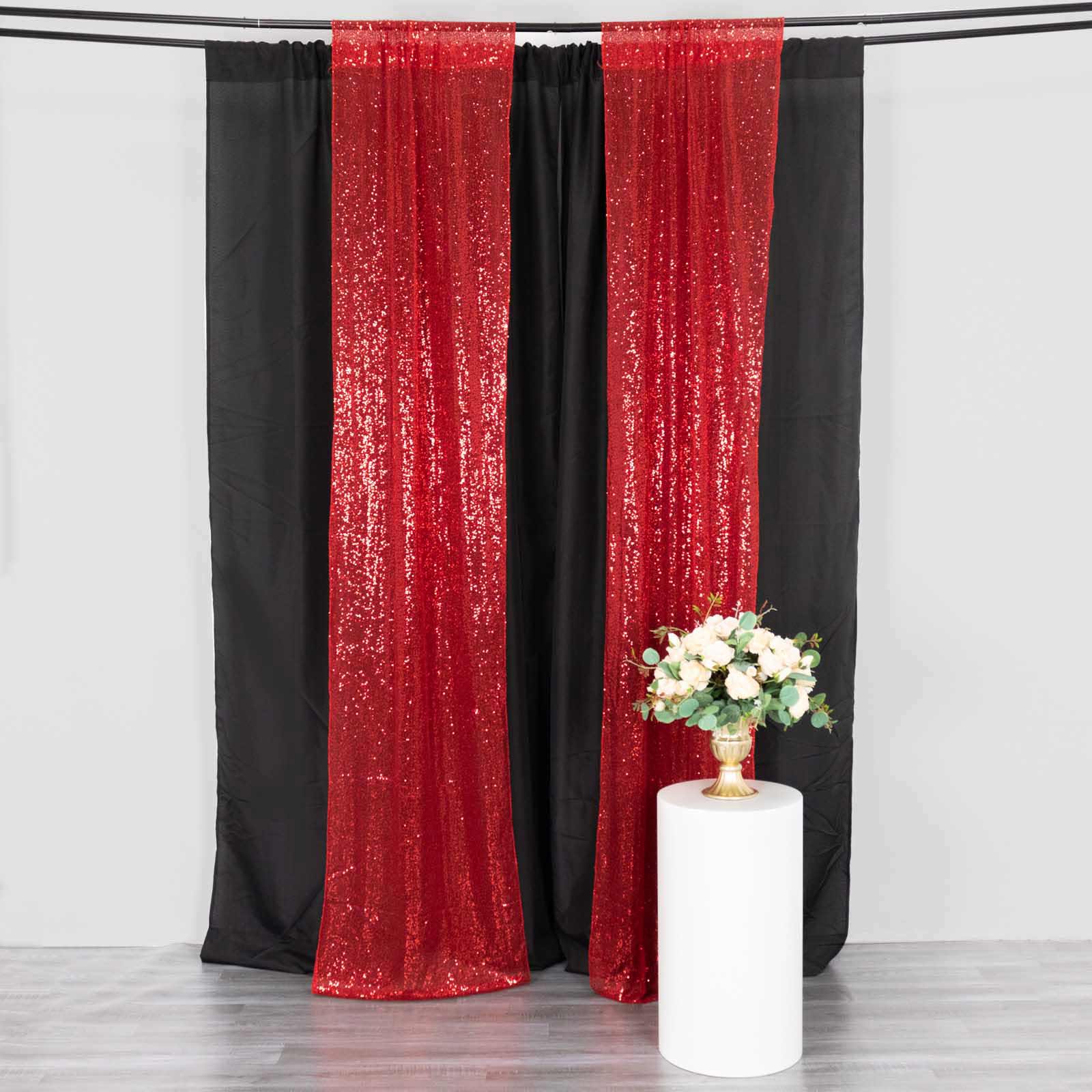 Hot Sale! 2 Pack 8ftx2ft Red Sequin Event Curtain Drapes with Rod Pockets for Stunning Backdrops