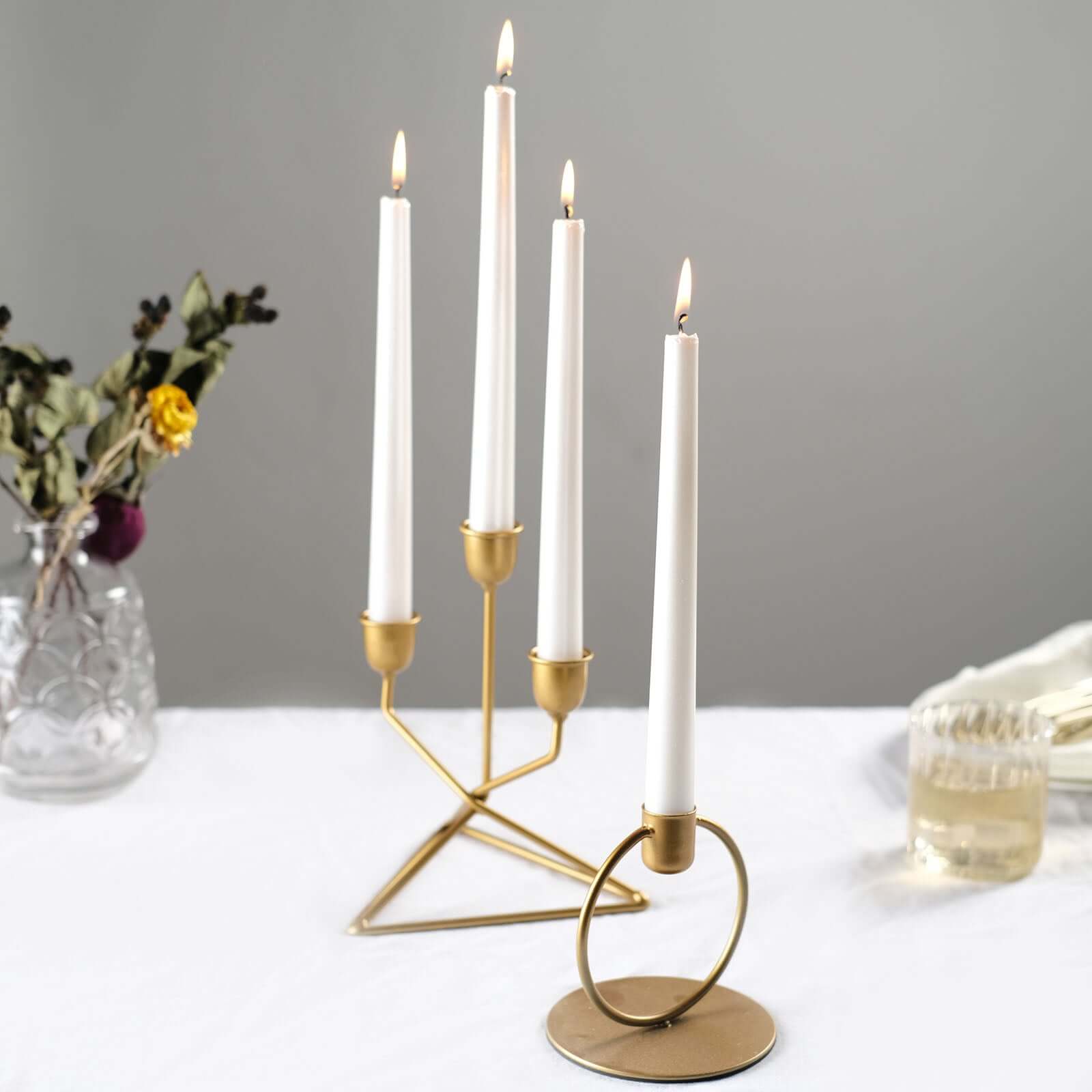 12-Piece Set of Premium Unscented Metallic Pearl White Taper Candles for Elegant Occasions