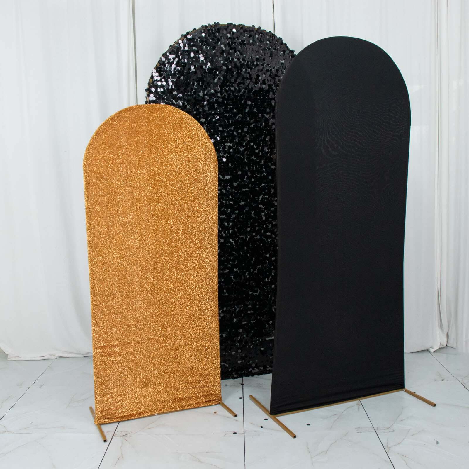 Hot Sale! Set of 3 Wedding Arch Frame Covers in Black & Gold