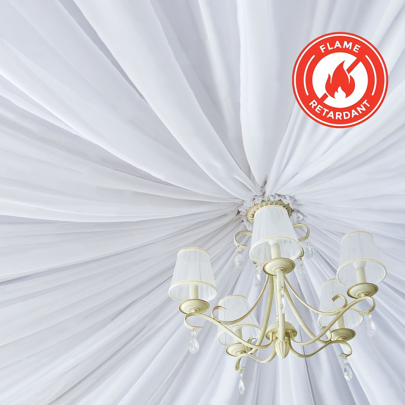 Commercial-Grade Fire-Retardant White Scuba Polyester Ceiling Drape Panel - 5ft x 40ft, Wrinkle-Free with Rod Pockets