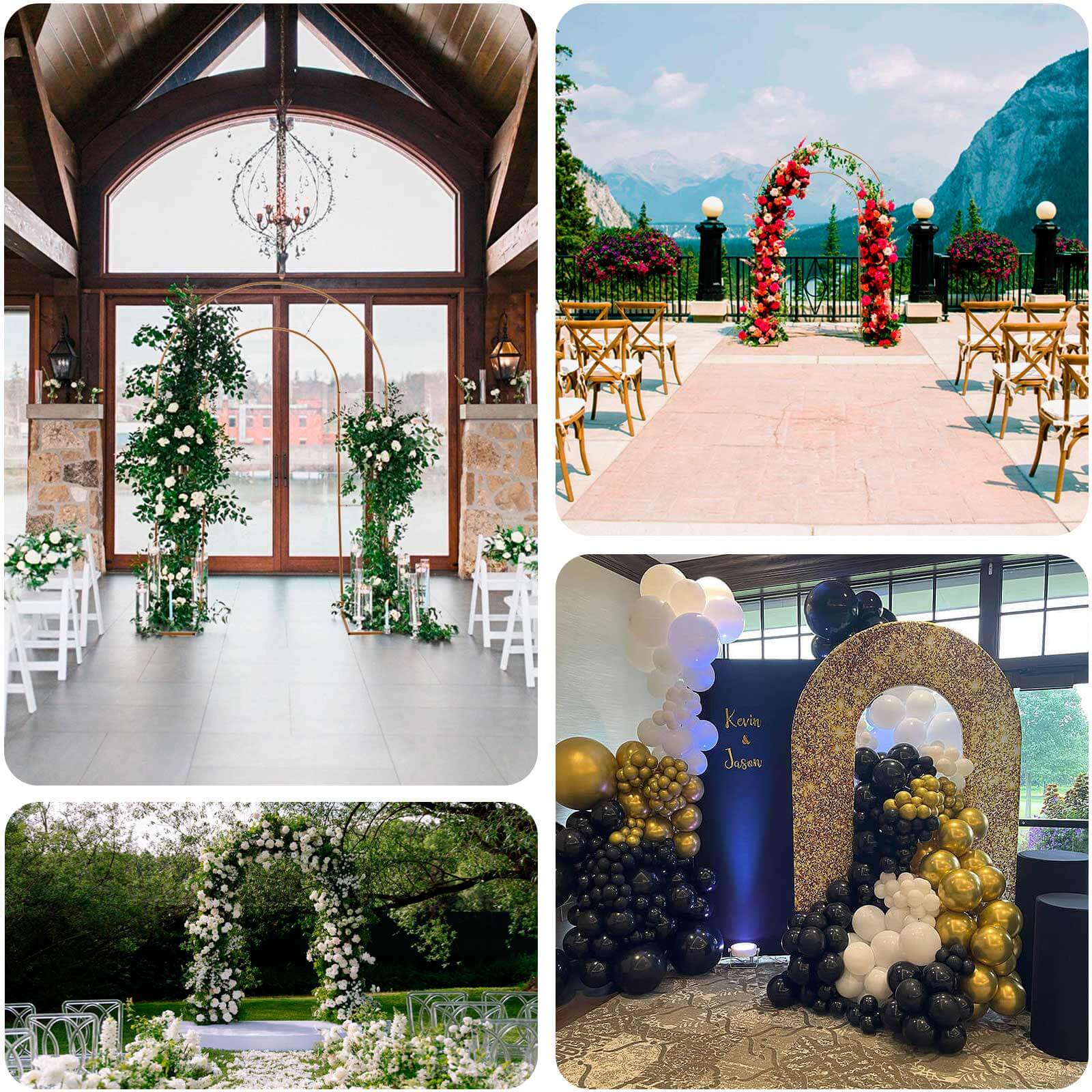 Hot Sale! 8ft Gold Metal Double Arch Wedding Arbor, Ideal for Ceremonies and Backdrops