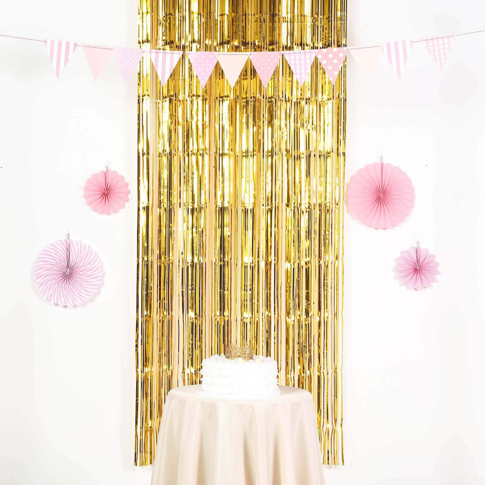 8ft Gold Metallic Foil Fringe Curtain - Ideal Party Backdrop
