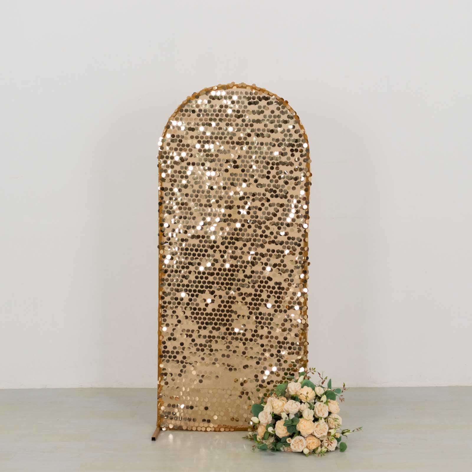 5ft Sparkling Gold Payette Sequin Fitted Cover for Round Top Wedding Arch Stand