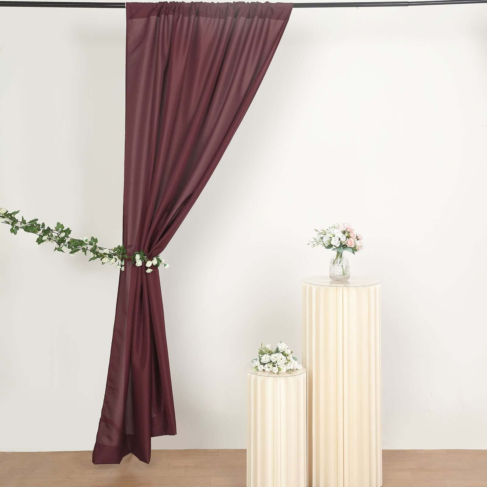 Special Offer! 2-Pack Burgundy Polyester Event Backdrop Curtains, 10ft x 8ft with Rod Pockets, 130 GSM
