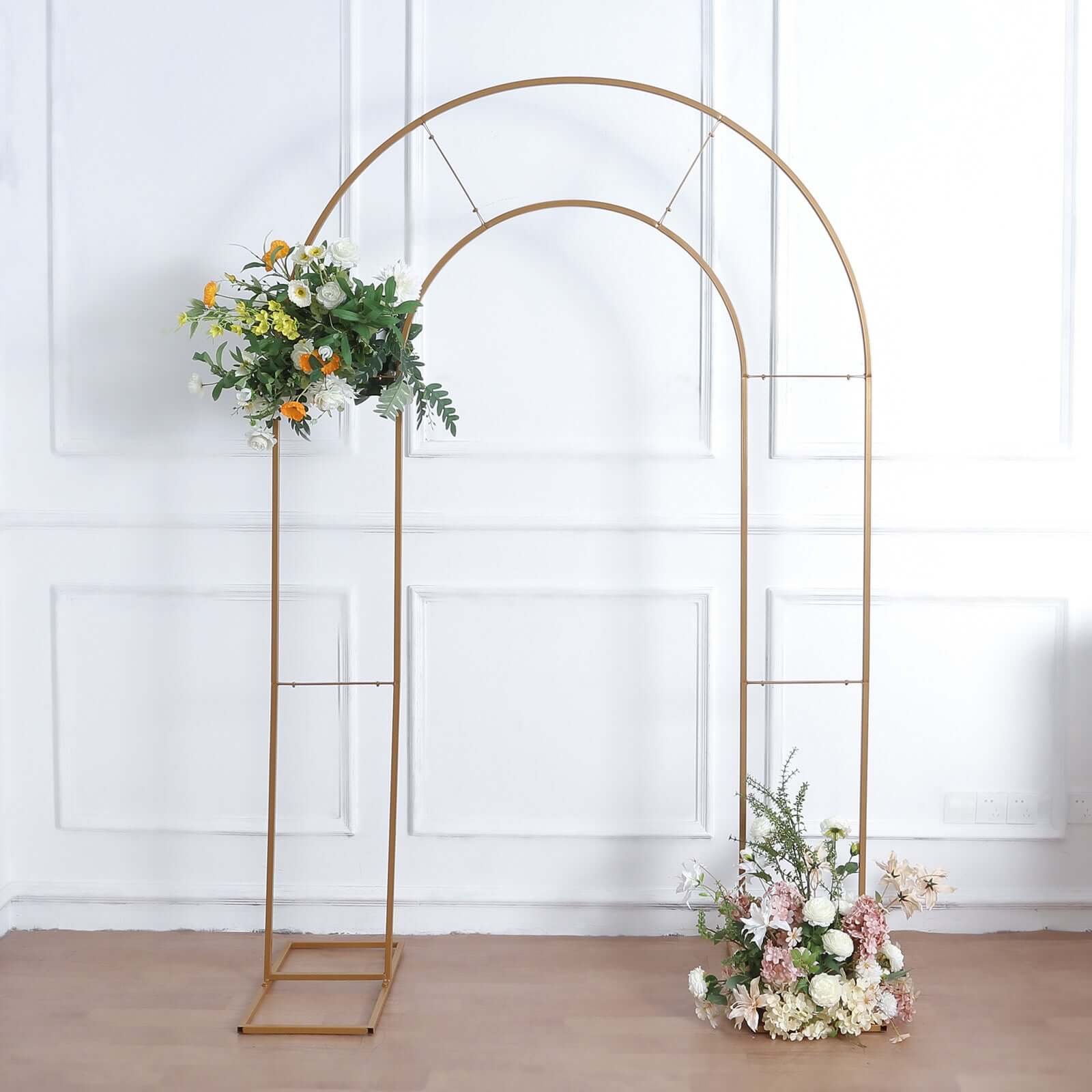 Hot Sale! 8ft Gold Metal Double Arch Wedding Arbor, Ideal for Ceremonies and Backdrops