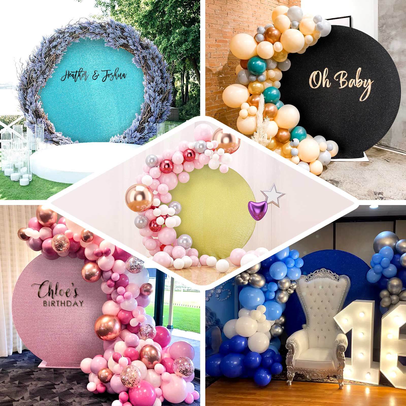 7.5ft Double-Sided Burgundy Metallic Shimmer Tinsel Spandex Round Wedding Arch Backdrop Cover