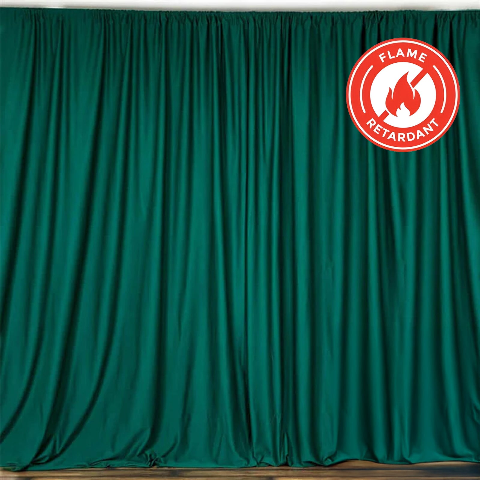 2-Pack Hunter Emerald Green Scuba Polyester Event Curtains - 10ftx10ft, Durable, Flame Resistant & Wrinkle Free!