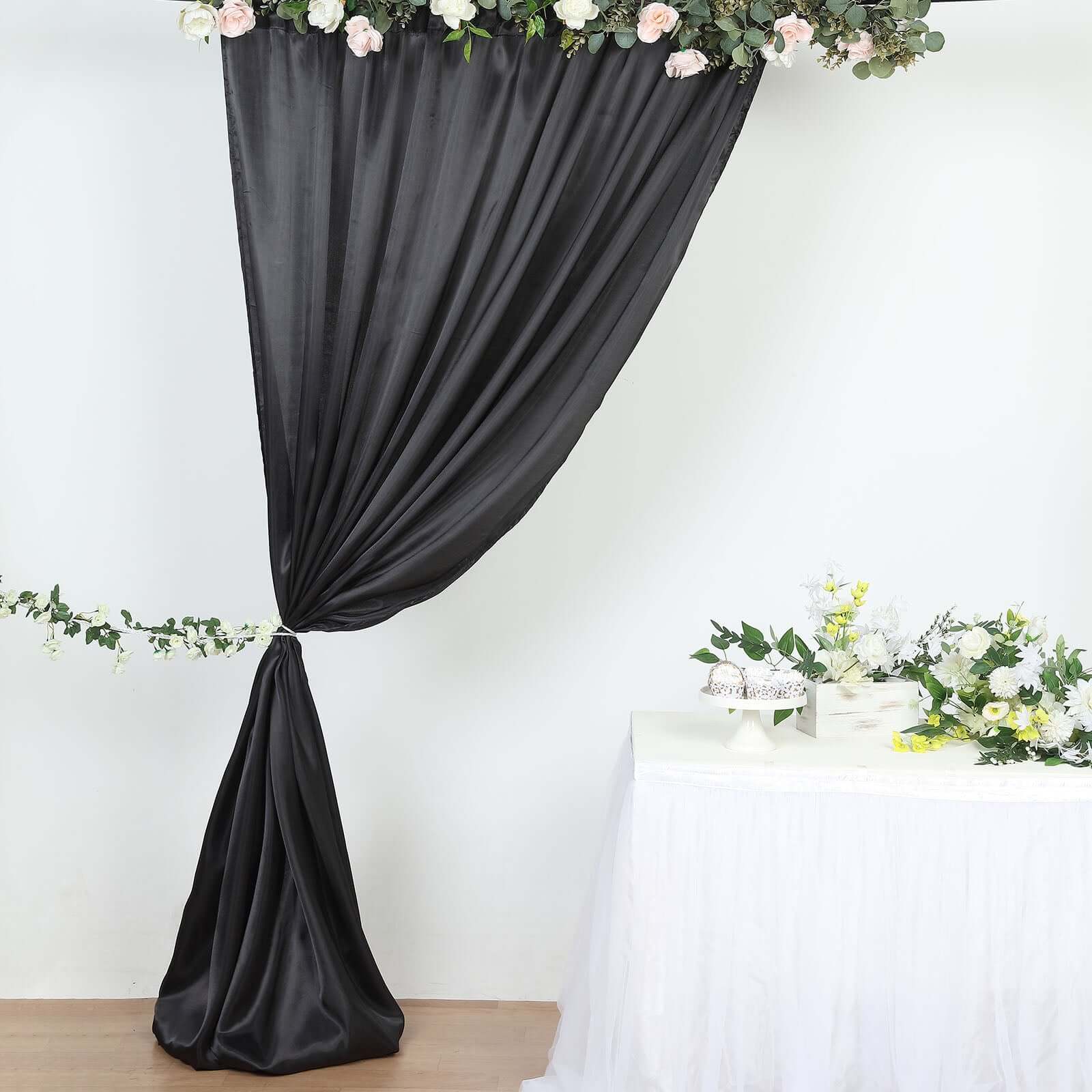 10ft x 8ft Black Satin Seamless Event Drapes for Backdrop Panels