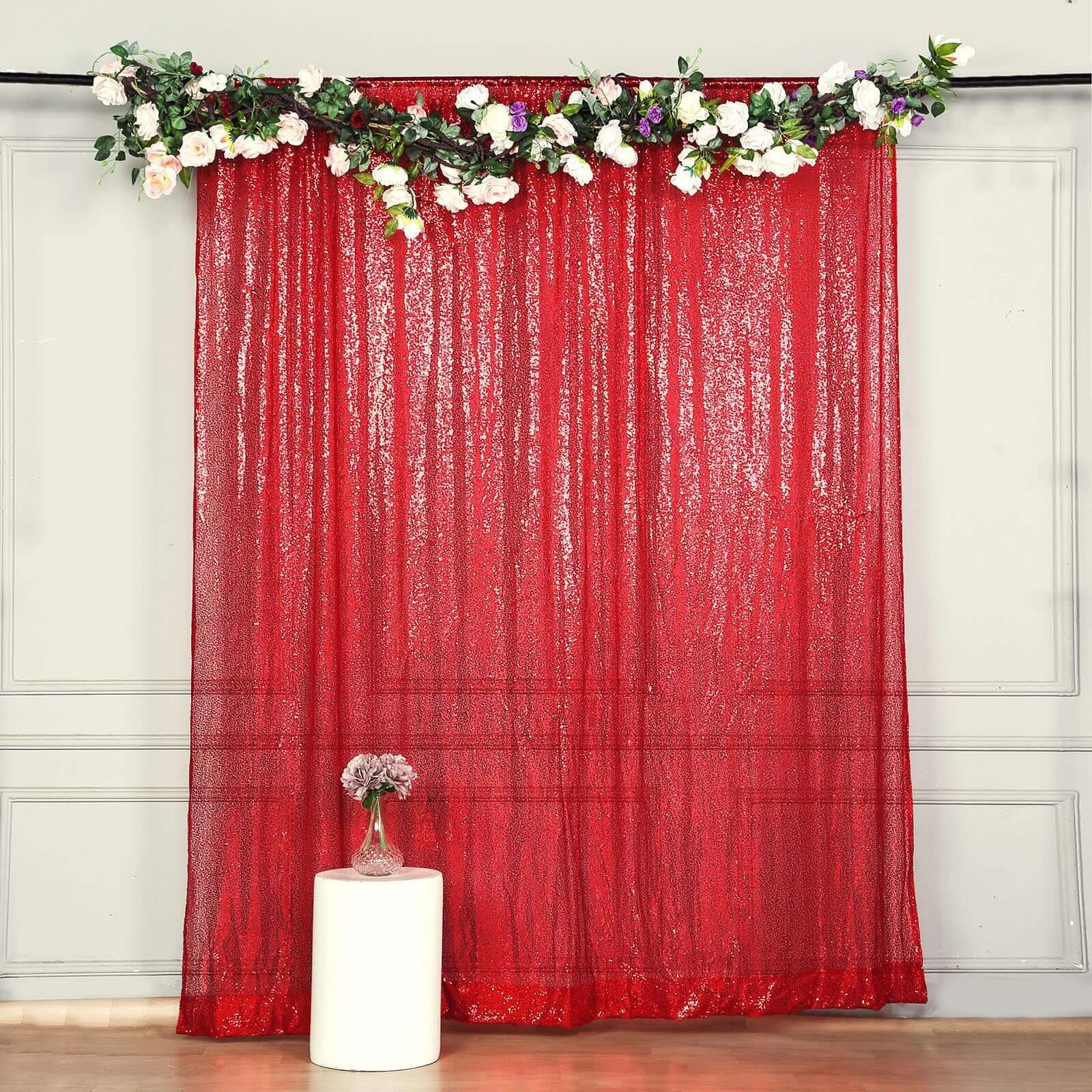 Hot Sale! 8ft by 8ft Red Sequin Event Curtain Drapes for Stunning Backdrops