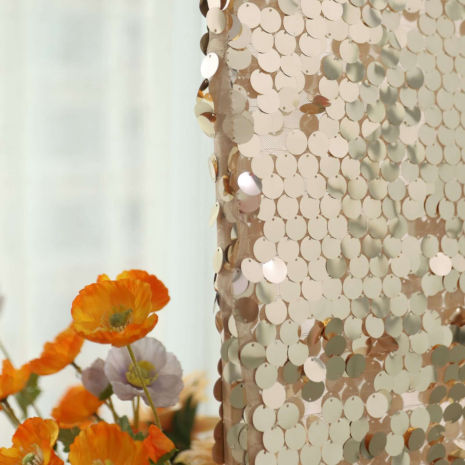 Get This 5ft Double-Sided Champagne Sparkly Sequin Cover for Your Round Top Wedding Arch