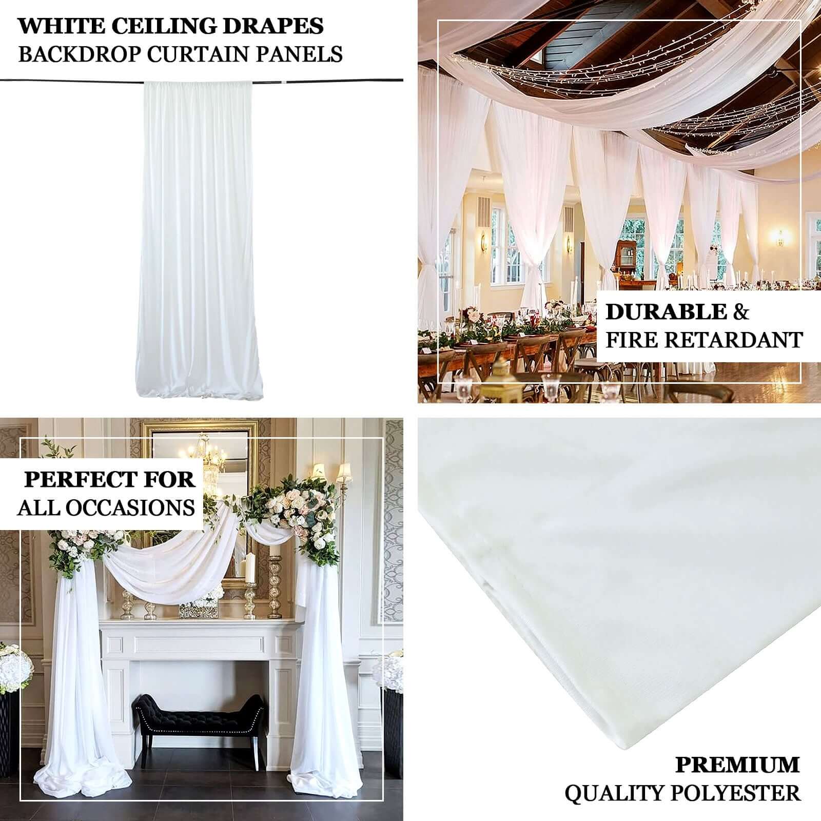 Fire-Retardant Wrinkle-Free White Scuba Polyester Ceiling Drape - 5ft x 20ft (Commercial Grade)