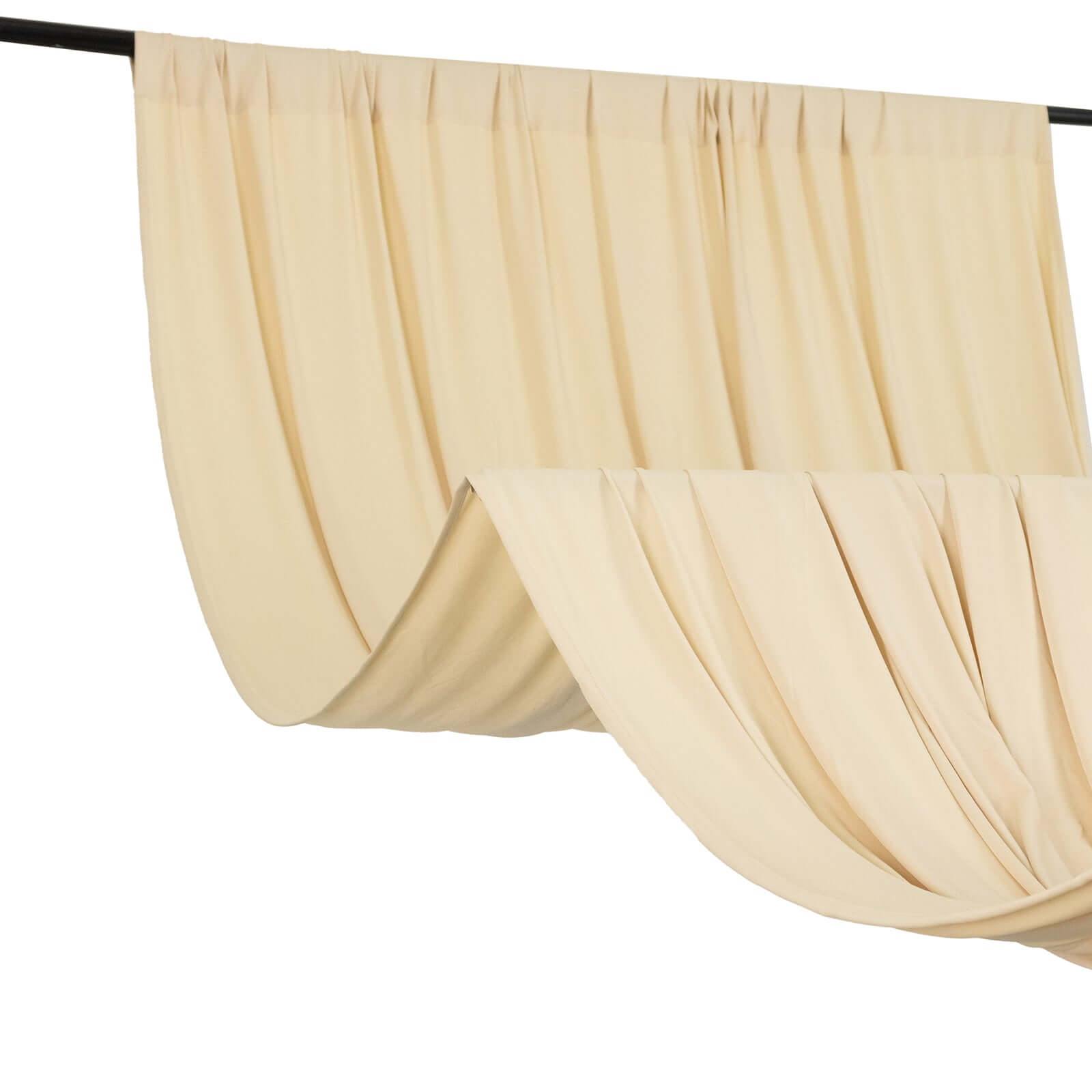Beige Wrinkle-Free 4-Way Stretch Spandex Event Backdrop Curtain with Rod Pockets, 5ft x 14ft