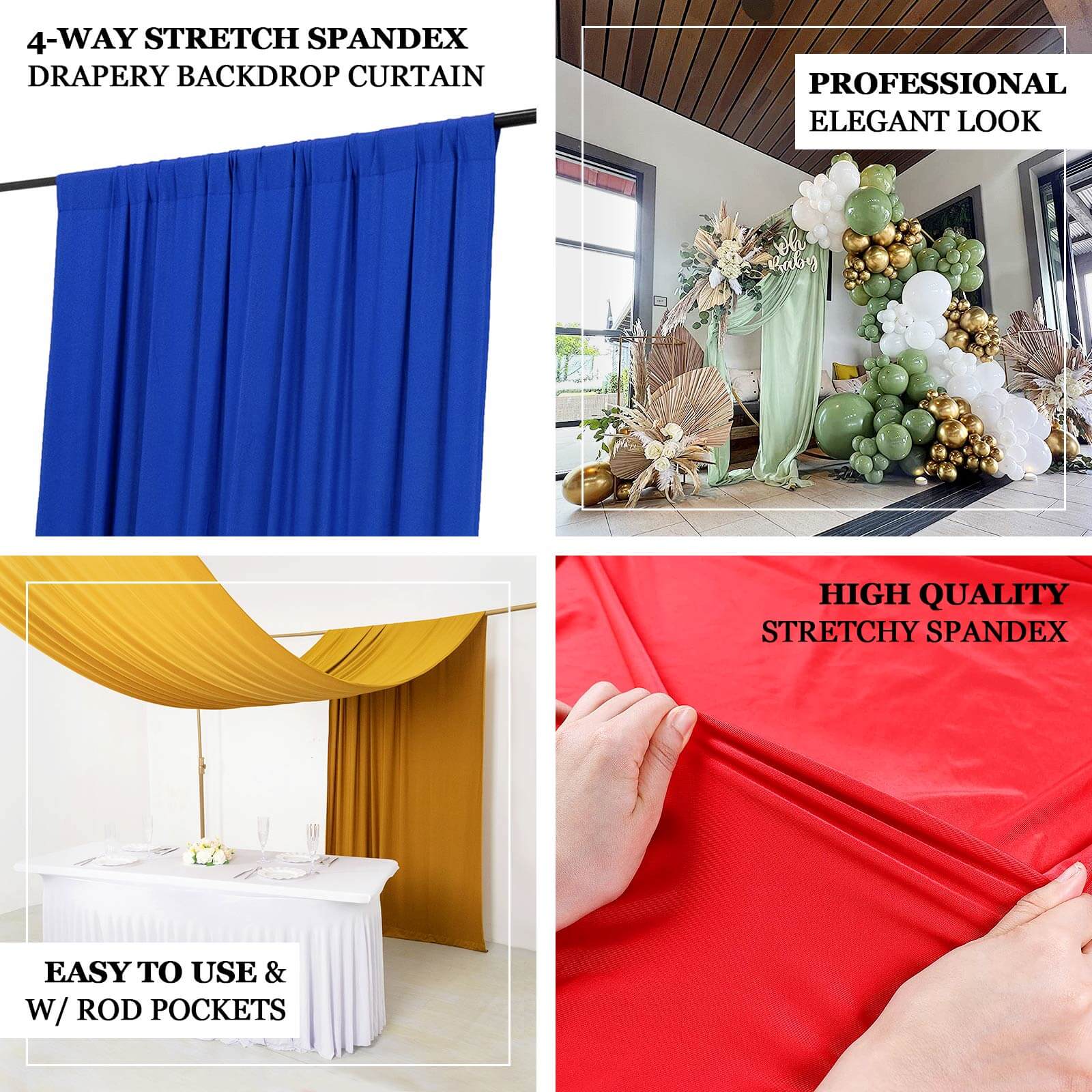 Wrinkle-Free Dusty Sage Green 4-Way Stretch Spandex Event Curtain Drapes, 5ftx14ft with Rod Pockets