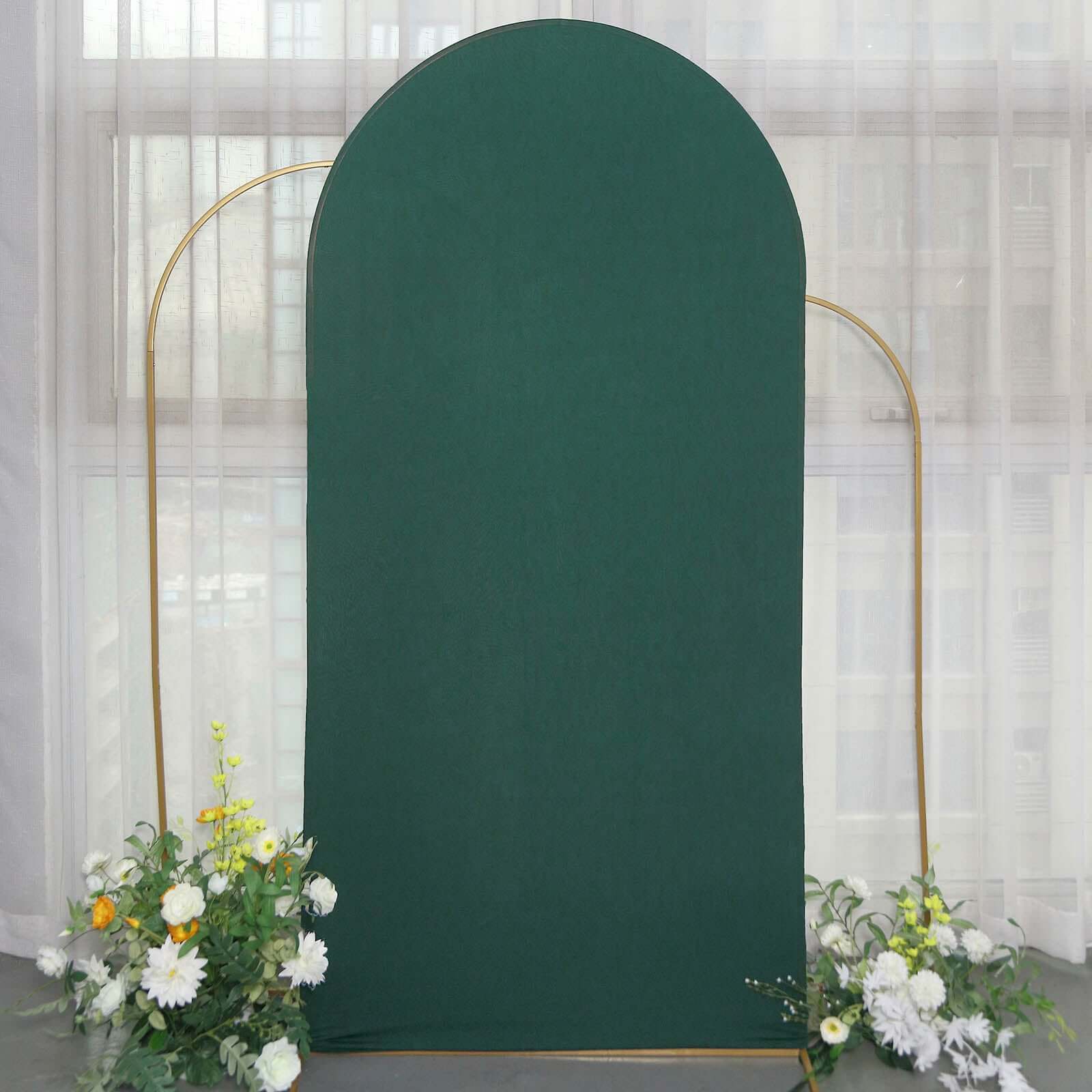 7ft Matte Hunter Emerald Green Spandex Fitted Backdrop Stand Cover for Round Top Wedding Arch - Ideal Decor