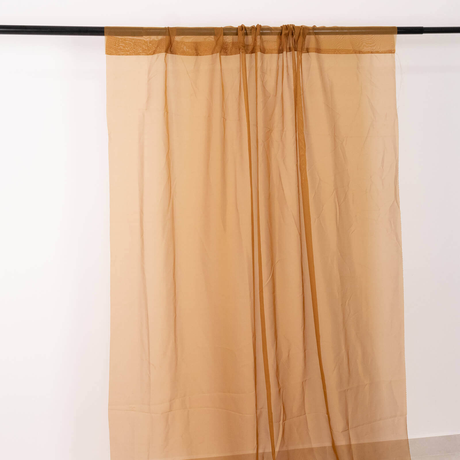 5ft x 32ft Gold Premium Chiffon Curtain Panel - Durable Flame Resistant! Ideal for Events