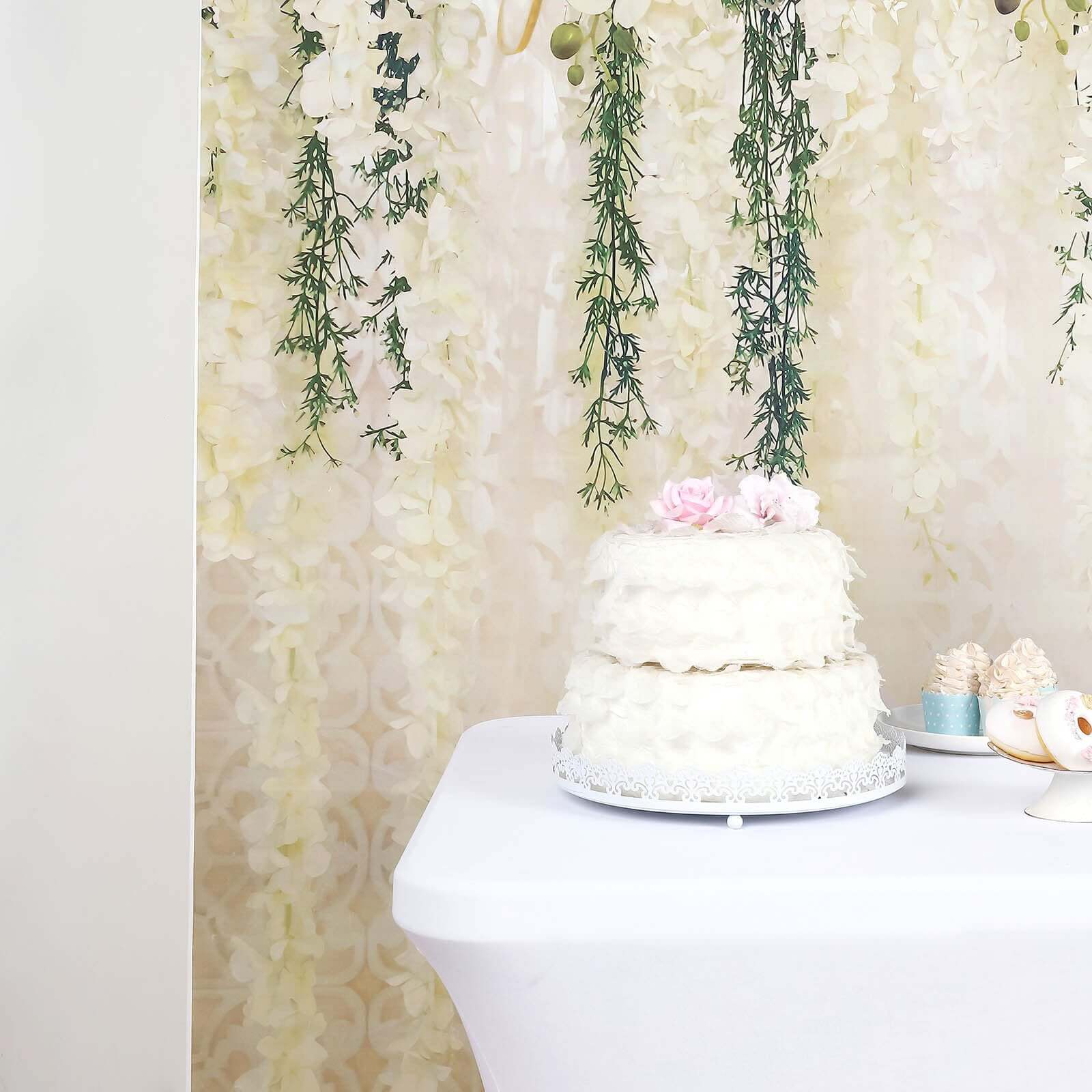 8ft x 8ft Lightweight Vinyl Photography Backdrop with White Rose and Floral Print