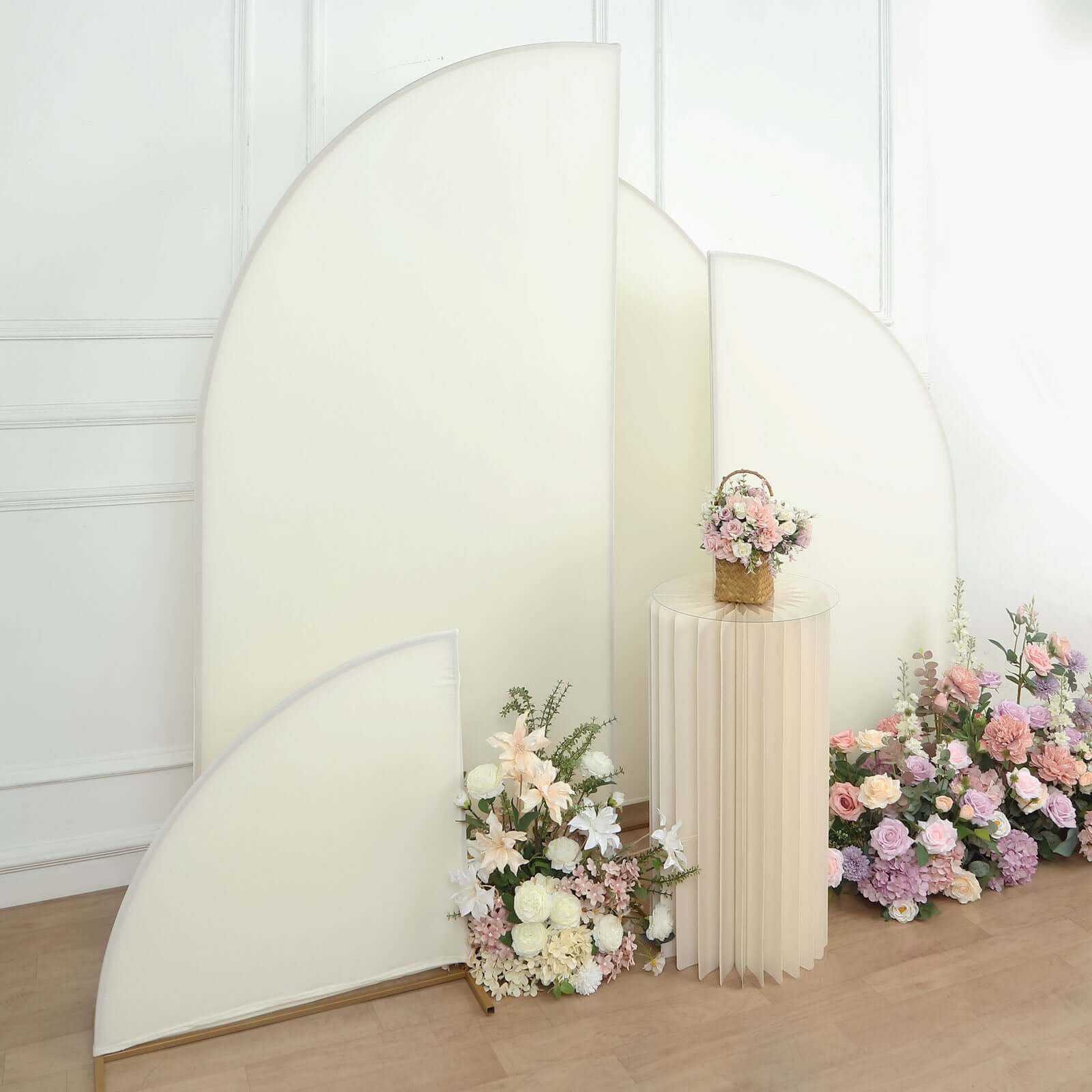 Special Offer! Set of 4 Custom - Fitted Matte Ivory Spandex Half - Moon Wedding Arch Backdrop Covers in Various Sizes