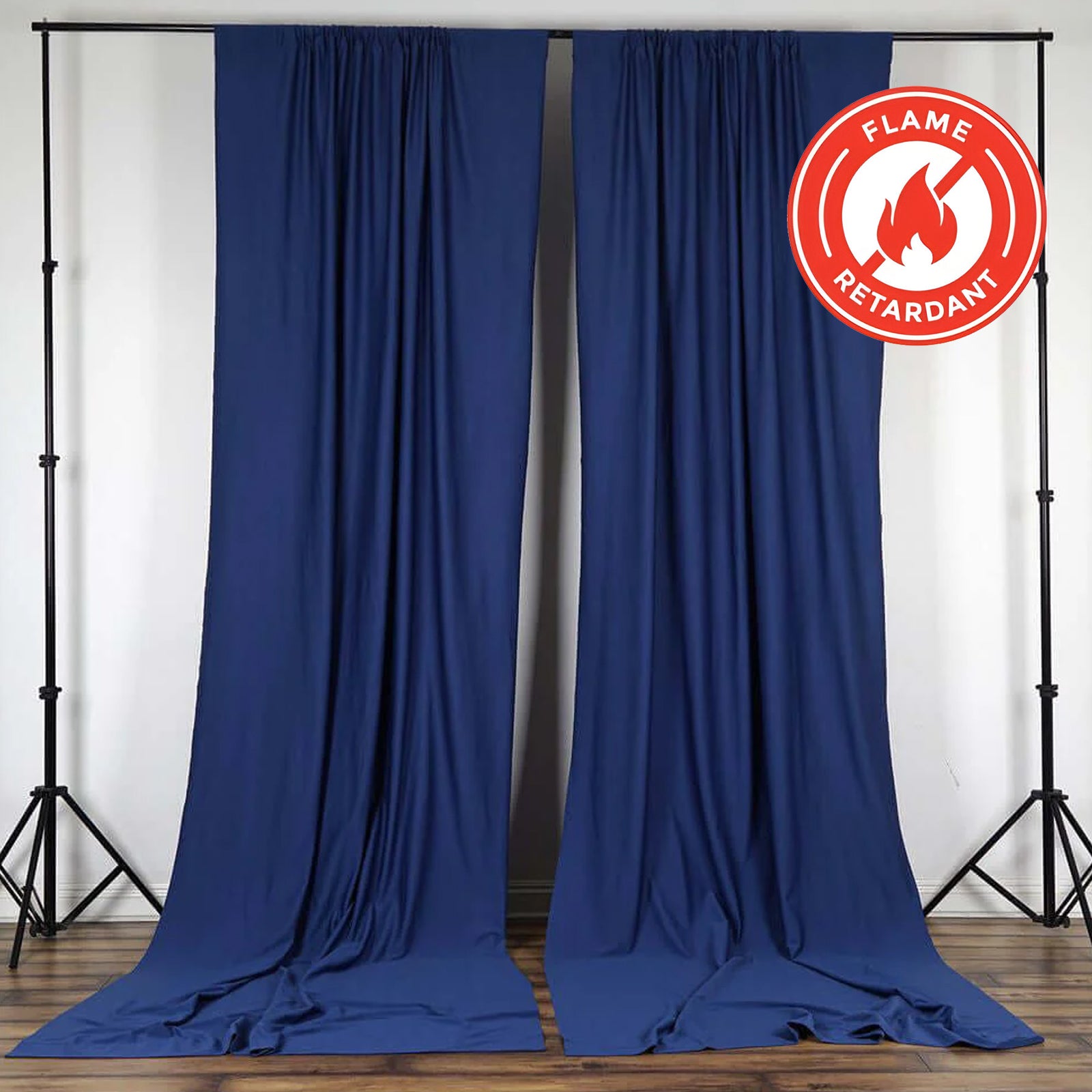 Hot Deal! 2 Pack Navy Blue 10ftx10ft Scuba Polyester Wrinkle-Free Flame Resistant Event Curtains with Rod Pockets
