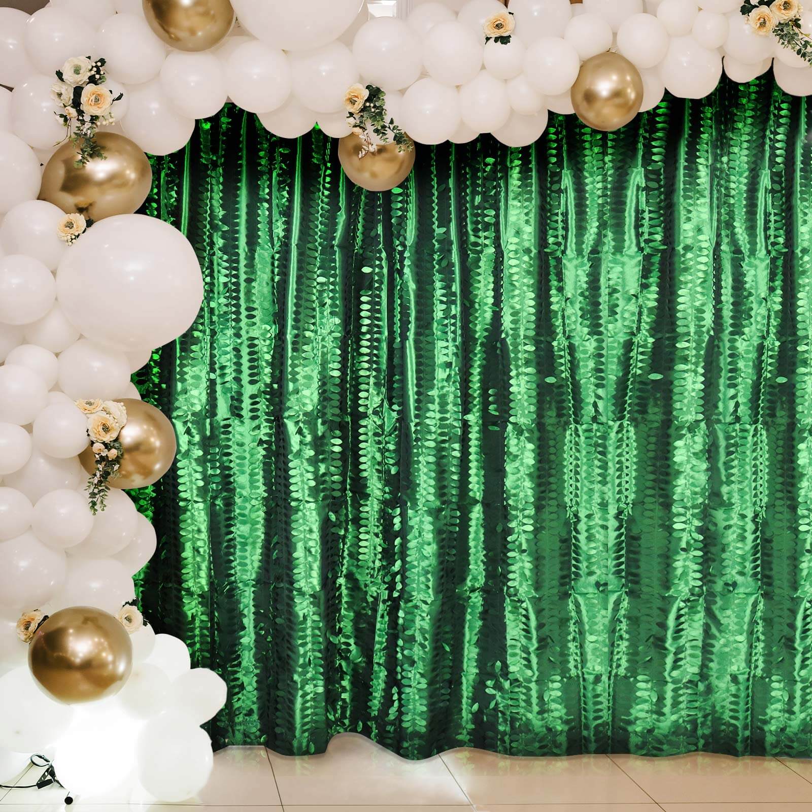 Exclusive 8ft x 8ft Green 3D Leaf Petal Taffeta Event Curtains with Rod Pocket for Backdrops