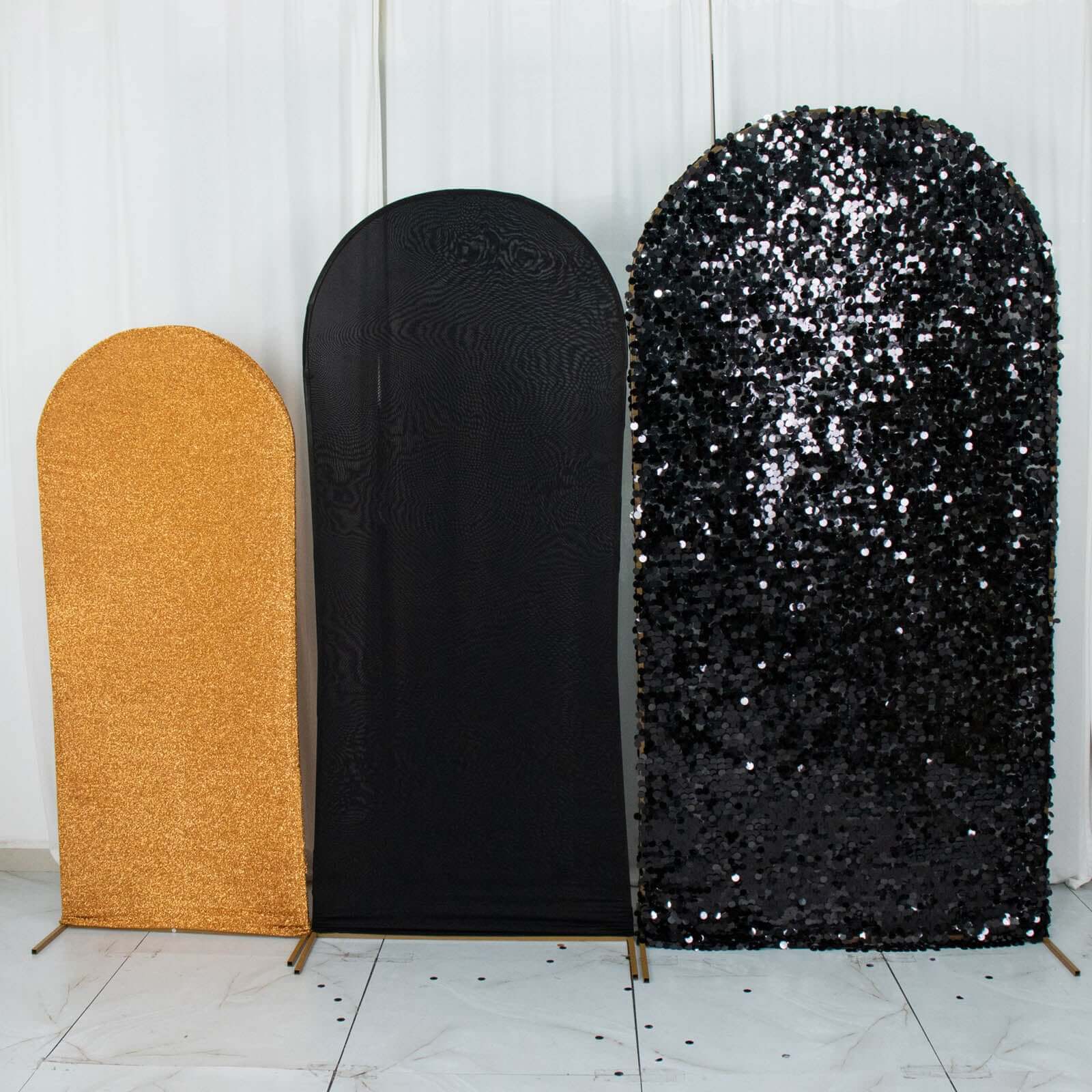 Hot Sale! Set of 3 Wedding Arch Frame Covers in Black & Gold
