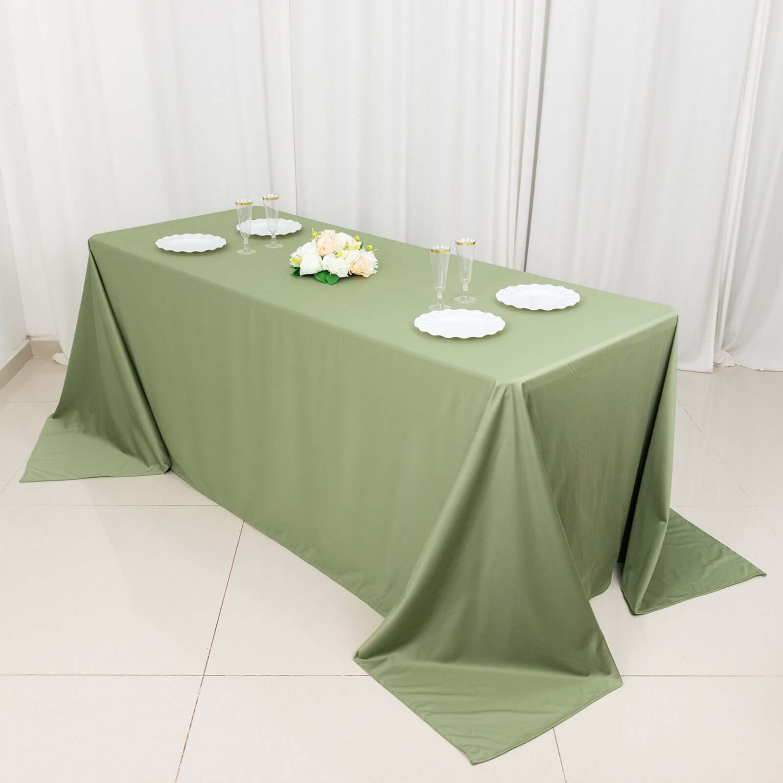 Wrinkle-Free, Stain-Resistant Dusty Sage Green Scuba Polyester 90x132 Rectangular Tablecloth