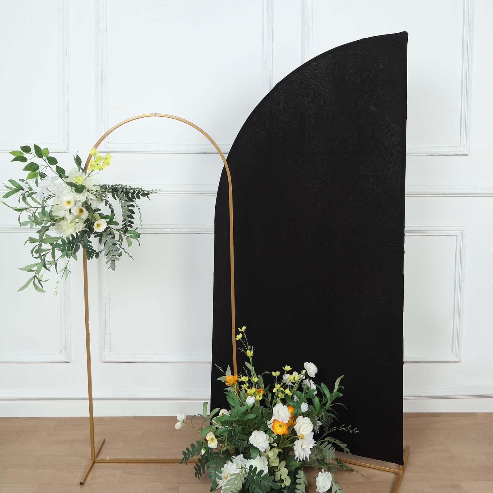 Custom-Fitted 6ft Matte Black Spandex Half Moon Chiara Wedding Arch Backdrop Cover