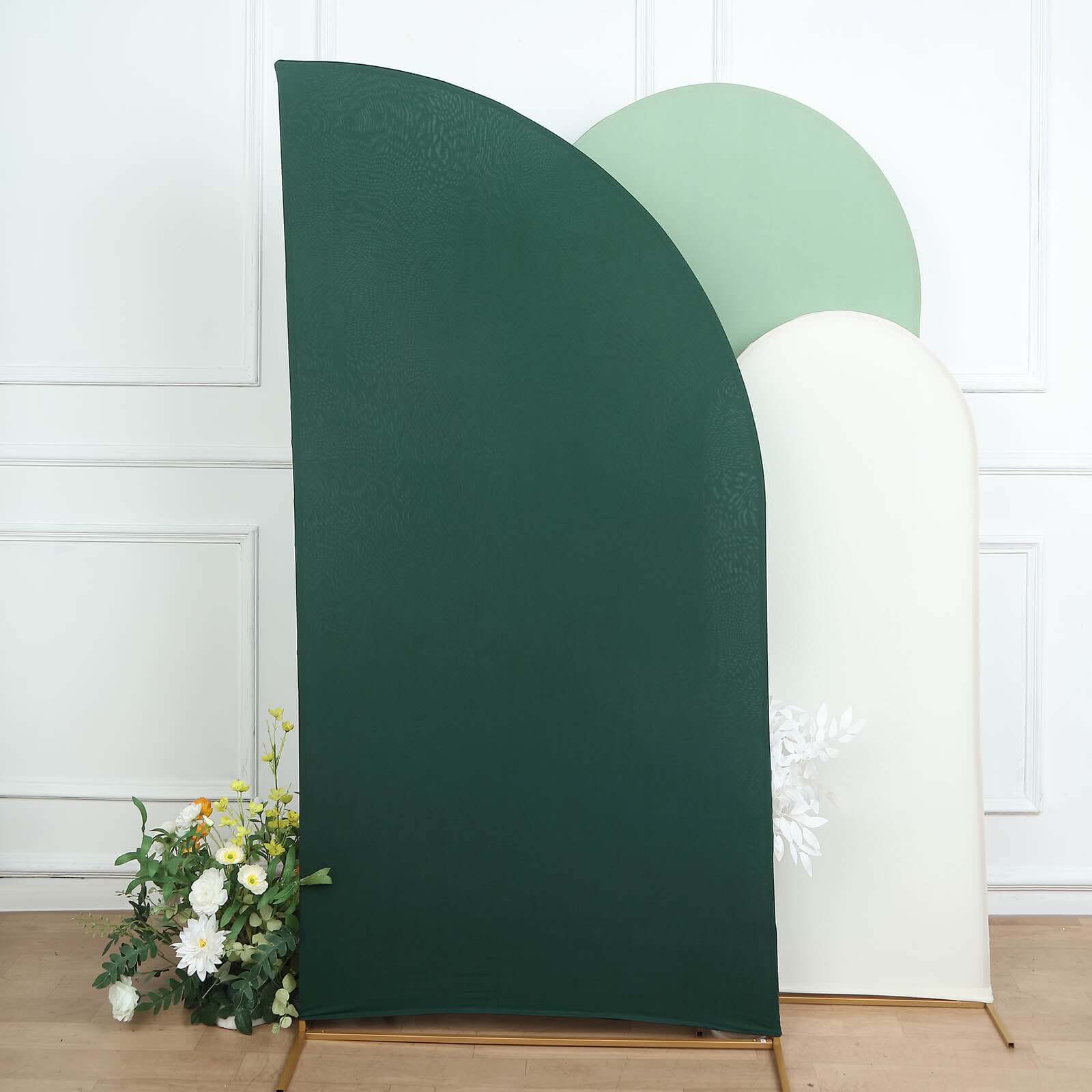 Custom Fitted 7ft Matte Hunter Emerald Green Spandex Half Moon Chiara Wedding Arch Backdrop Cover