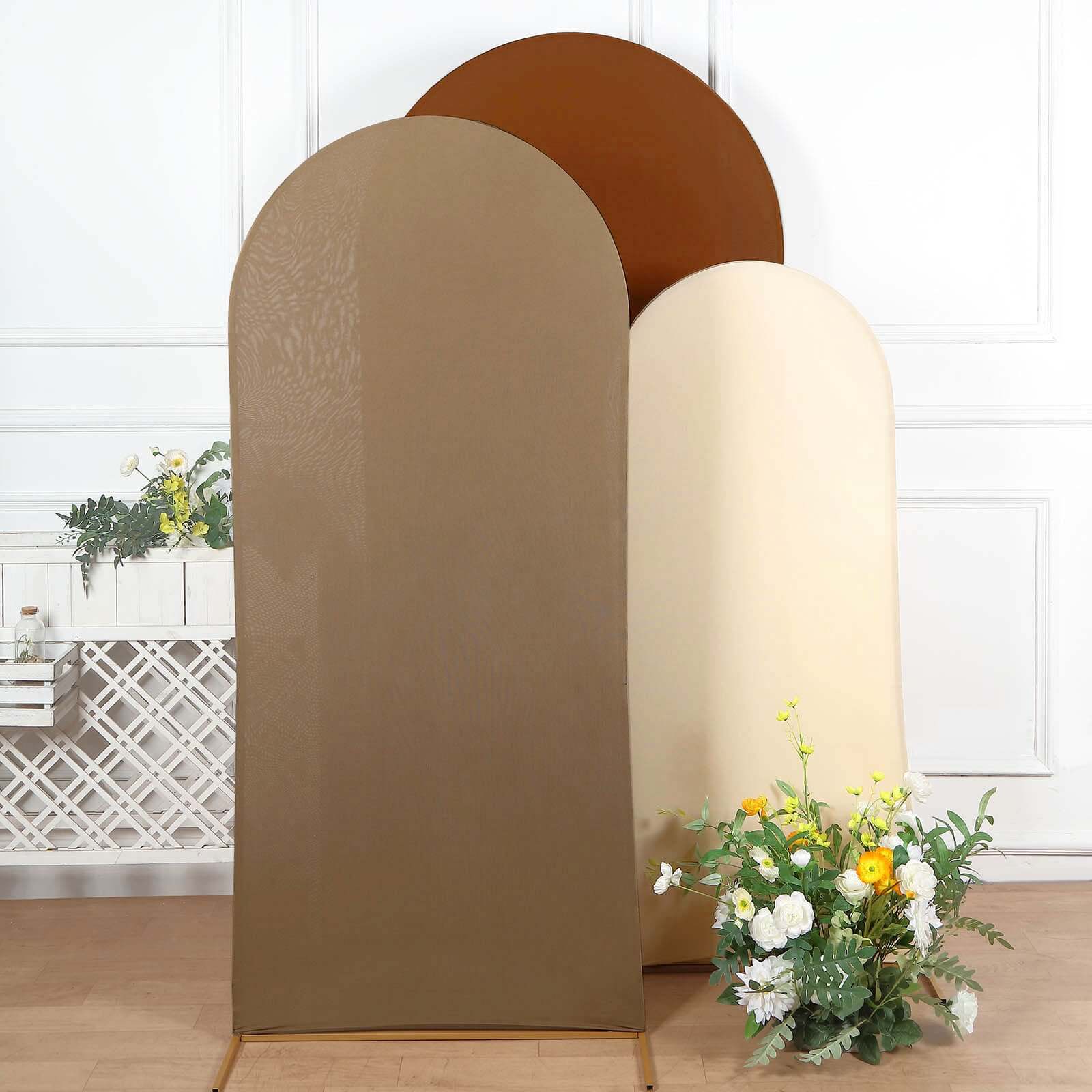Exclusive Set of 3 Mixed Natural Spandex Fitted Covers for Round Top Wedding Arch - 5ft, 6ft, 7ft