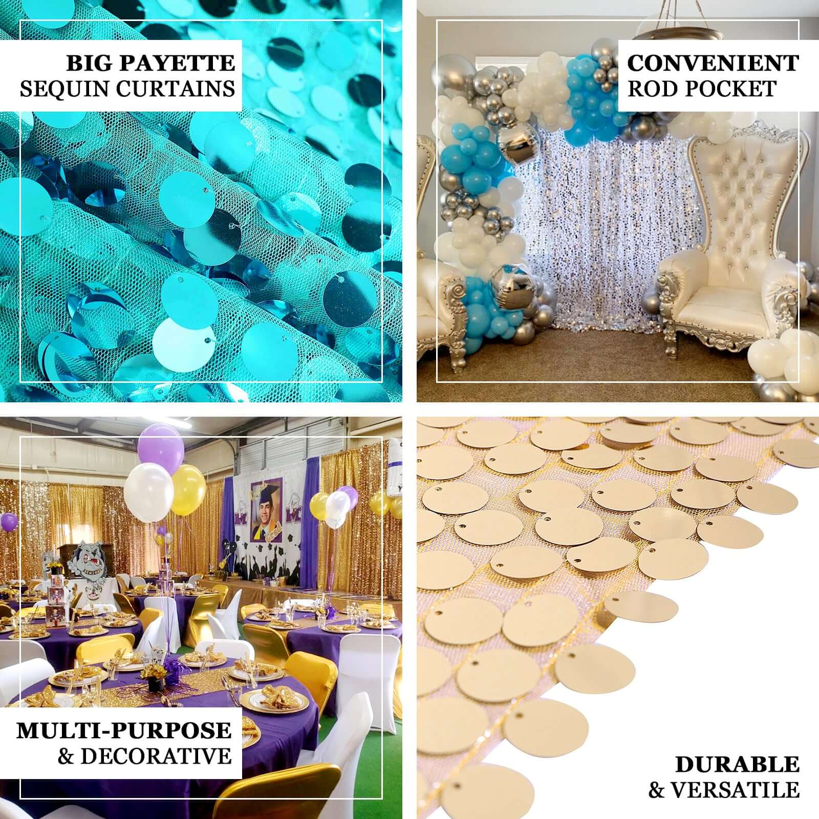 8ft by 8ft Iridescent Payette Big Sequin Event Drapes for Backdrop