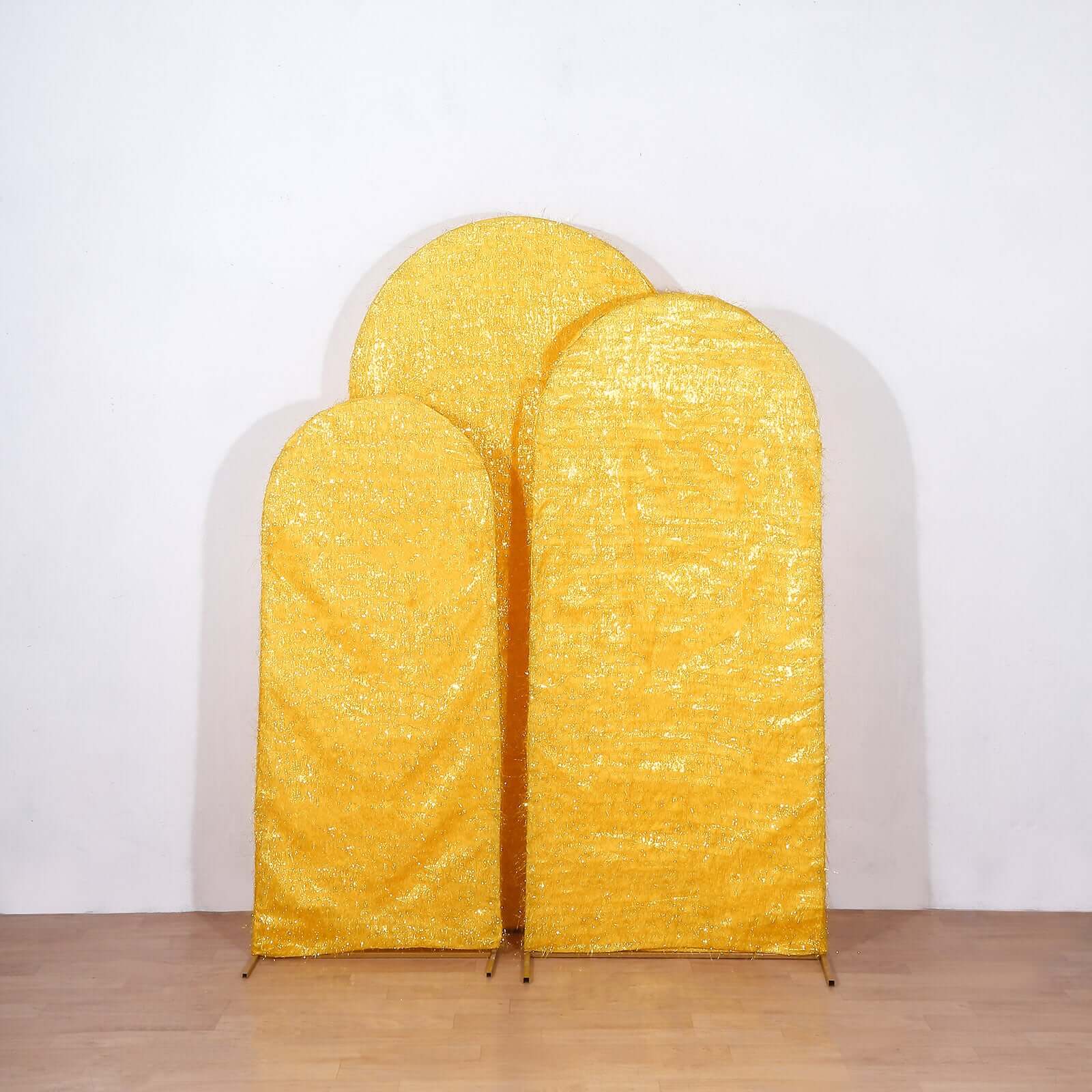 Get 3-Piece Gold Metallic Fringe Chiara Wedding Arch Covers - 5ft, 6ft, 7ft