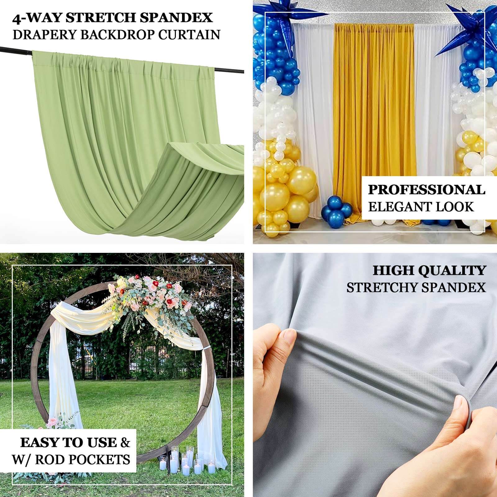 Wrinkle-Free Gold Spandex 4-Way Stretch Event Drapes with Rod Pockets - 5ft x 12ft