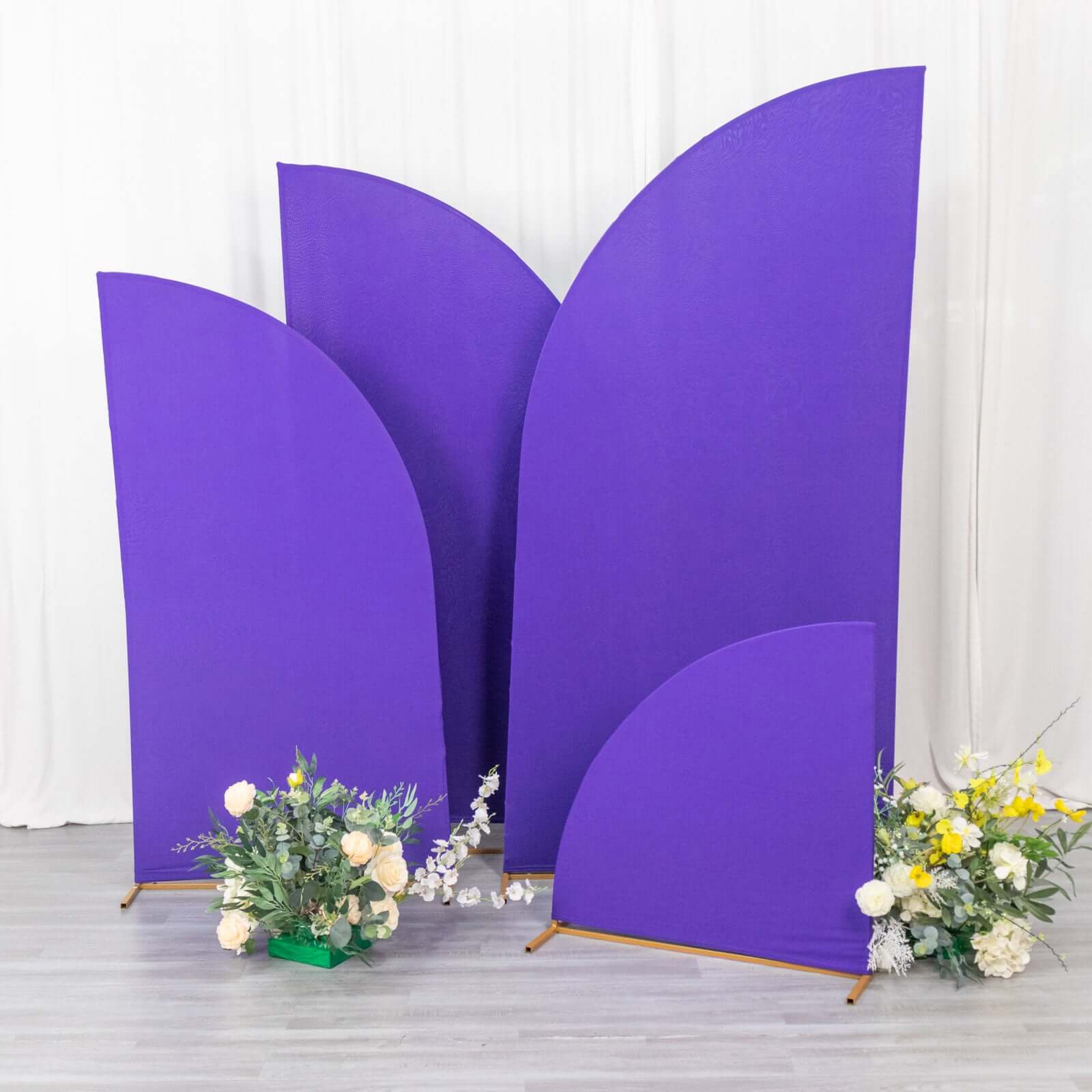Custom-Fitted Set of 4 Matte Purple Spandex Half Moon Wedding Arch Backdrop Covers