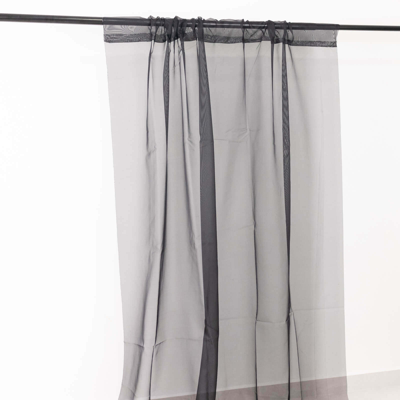 5ft x 32ft Durable Flame-Resistant Premium Black Chiffon Curtain Panel with Rod Pocket